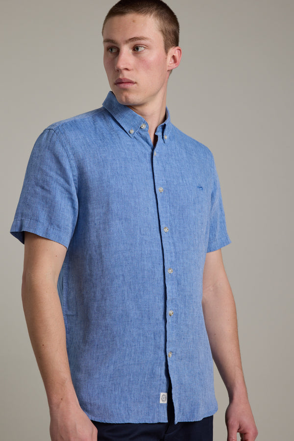 Barkers Gentry Linen Shirt in blue marl, additional view