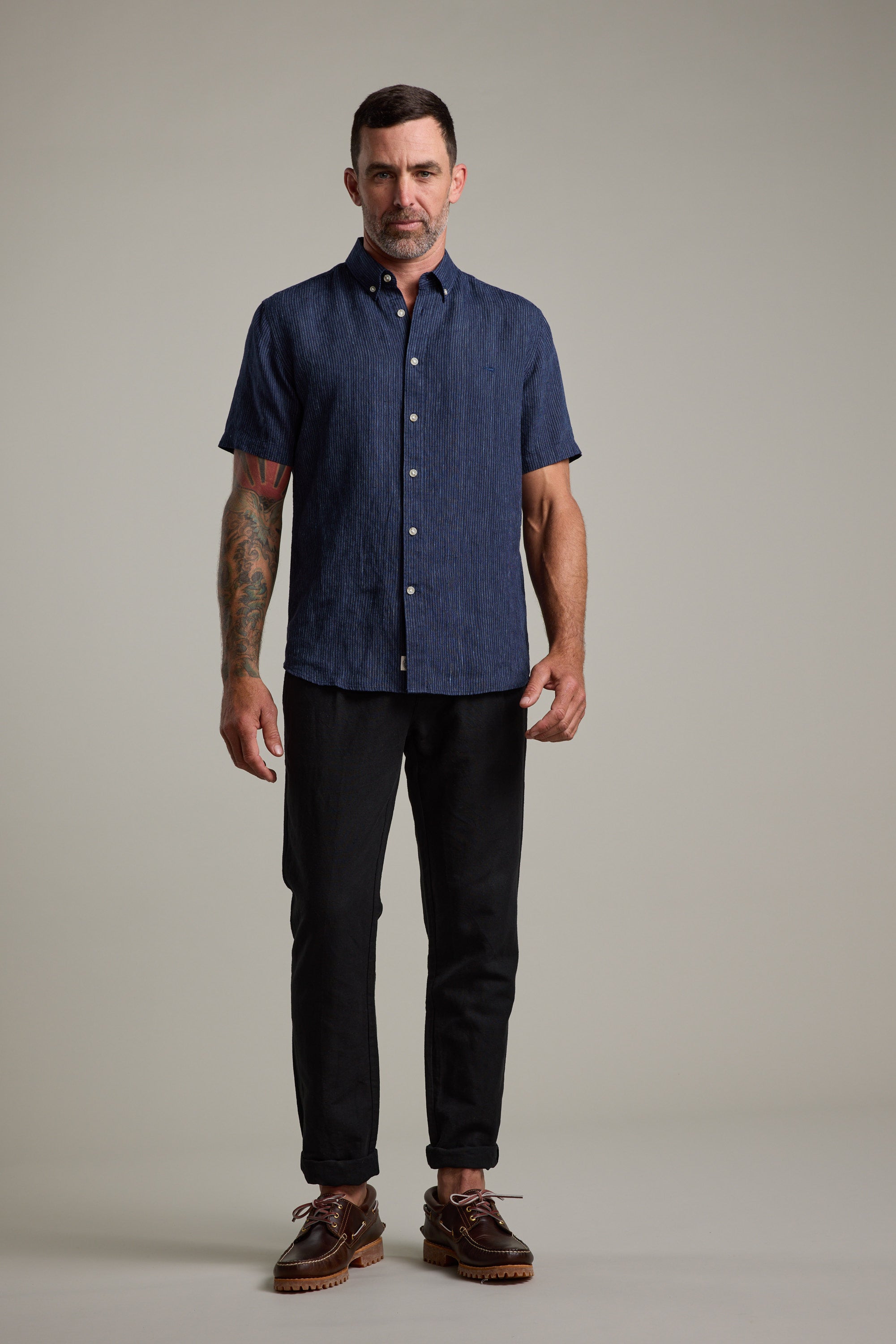 Barkers Gentry Striped Linen Shirt in navy