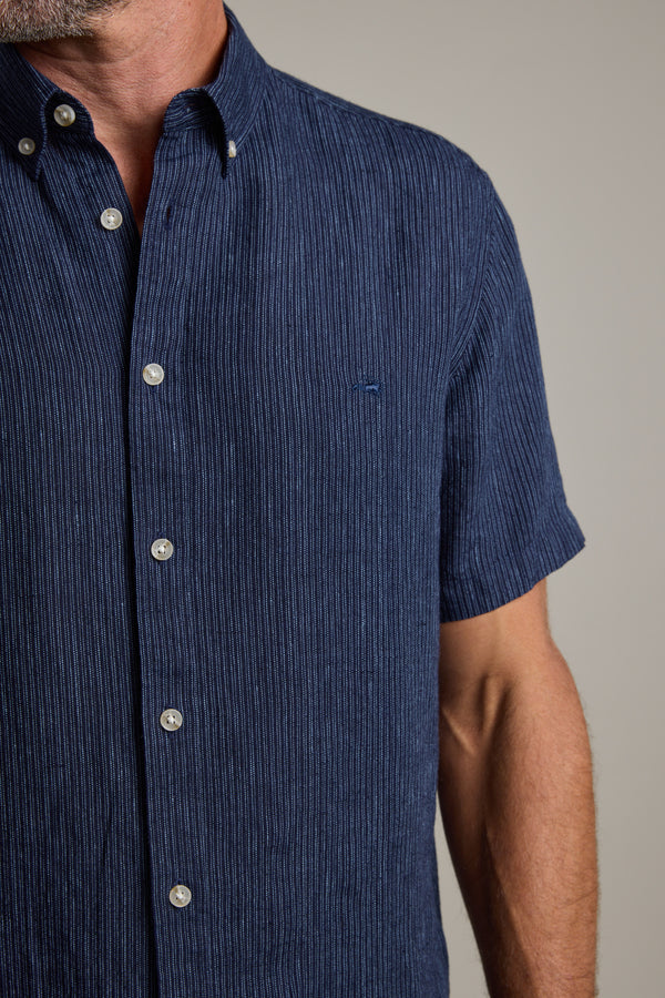 Barkers Gentry Striped Linen Shirt in navy, additional view