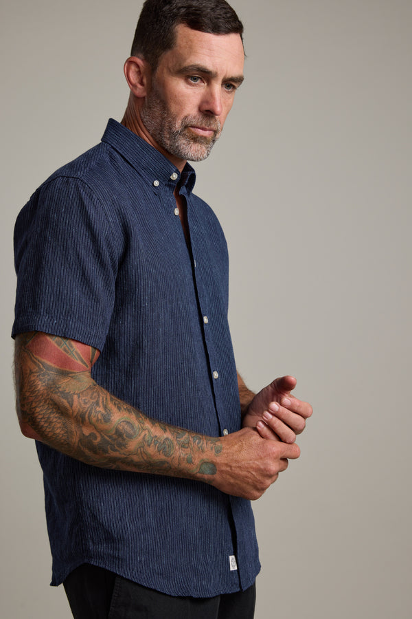 Barkers Gentry Striped Linen Shirt in navy, alternate view