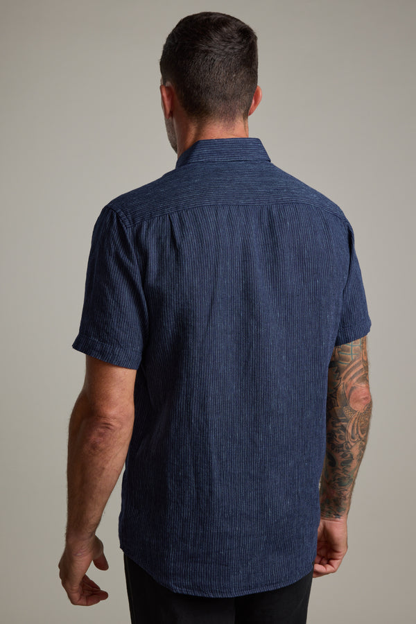 Barkers Gentry Striped Linen Shirt in navy, additional view