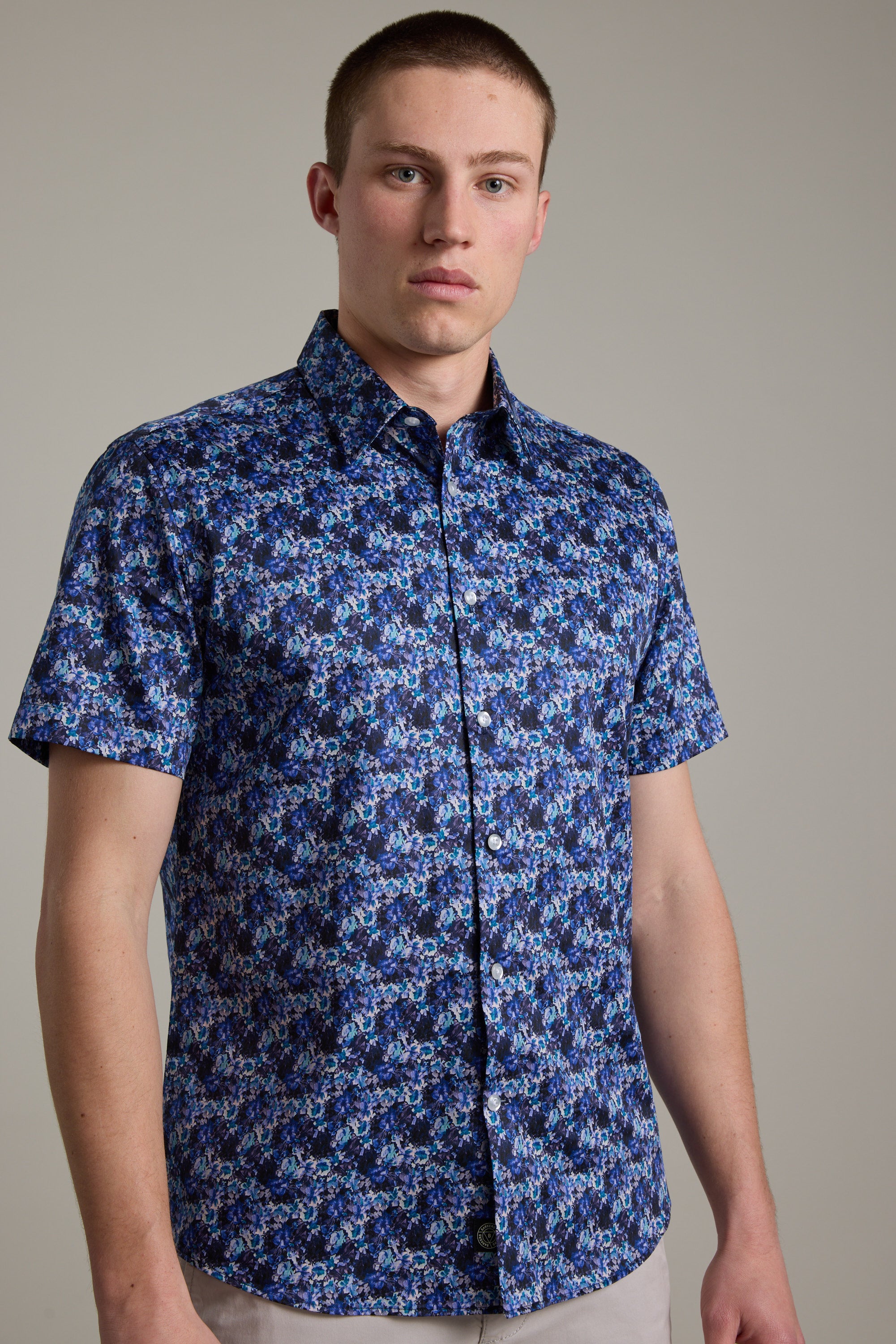 Barkers Lawson Print Shirt in navy, cotton