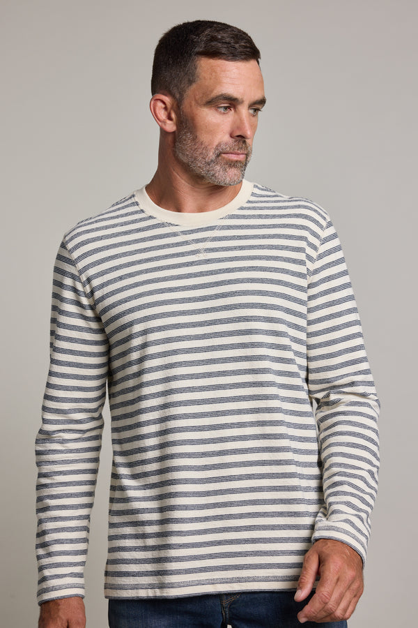 Barkers Barton Cotton Stripe Crew in oatmeal, additional view