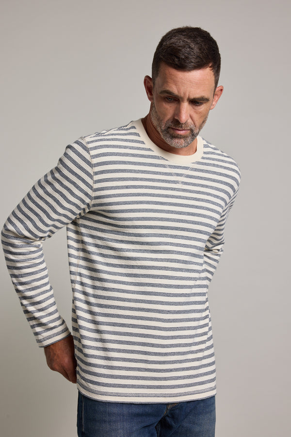 Barkers Barton Cotton Stripe Crew in oatmeal, additional view