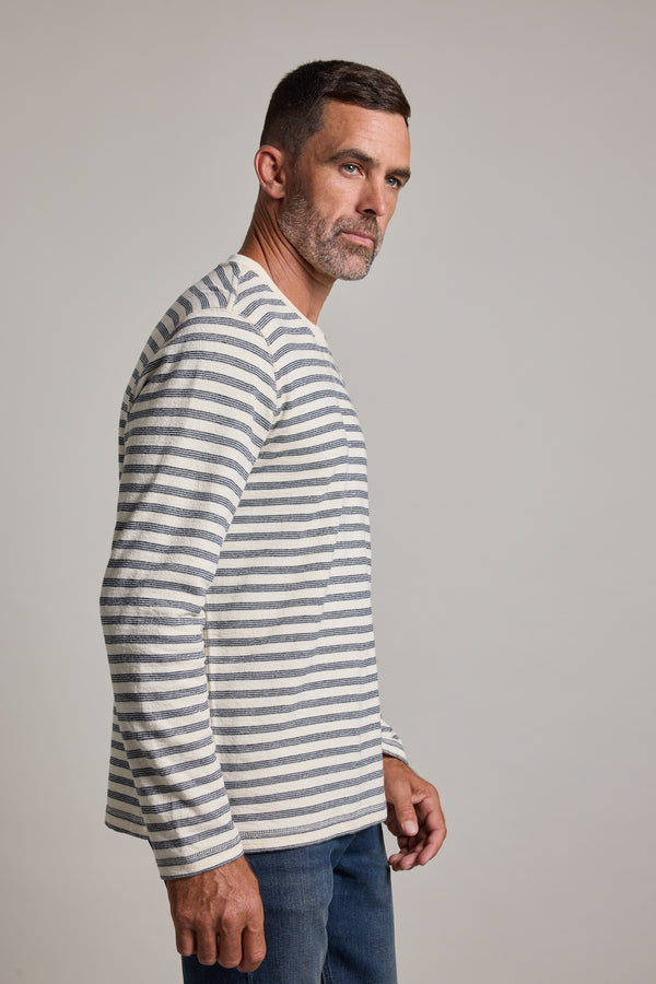 Barkers Barton Cotton Stripe Crew in oatmeal, additional view