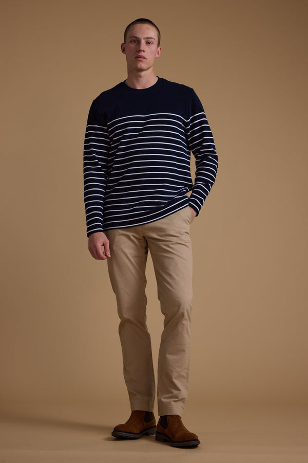 Barkers Avenue Stripe Waffle Crew in navy stripe, additional view