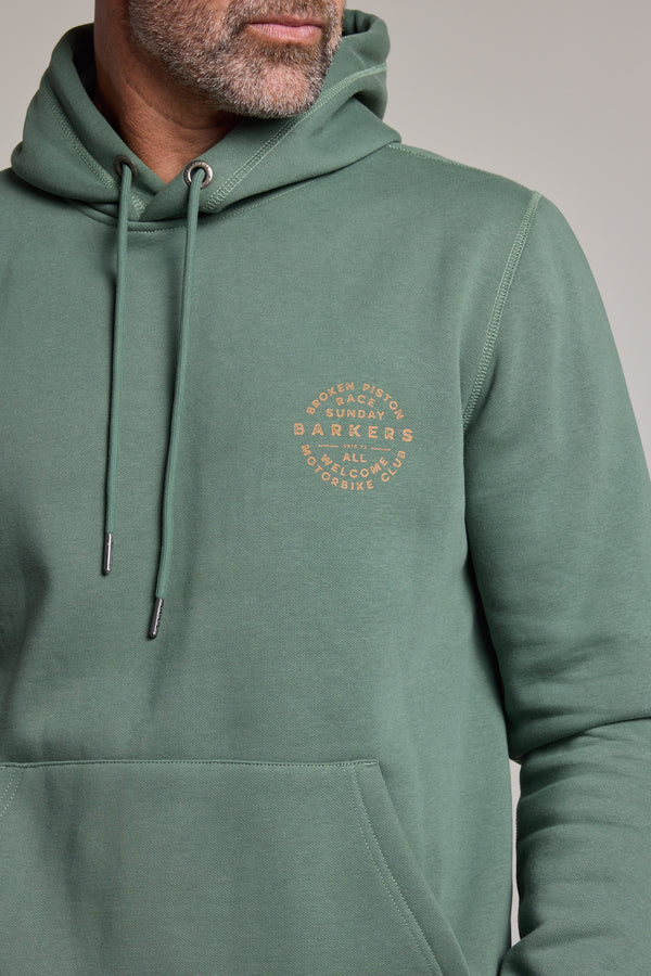 Barkers Sunday Club Print Hoody in bottle green, additional view