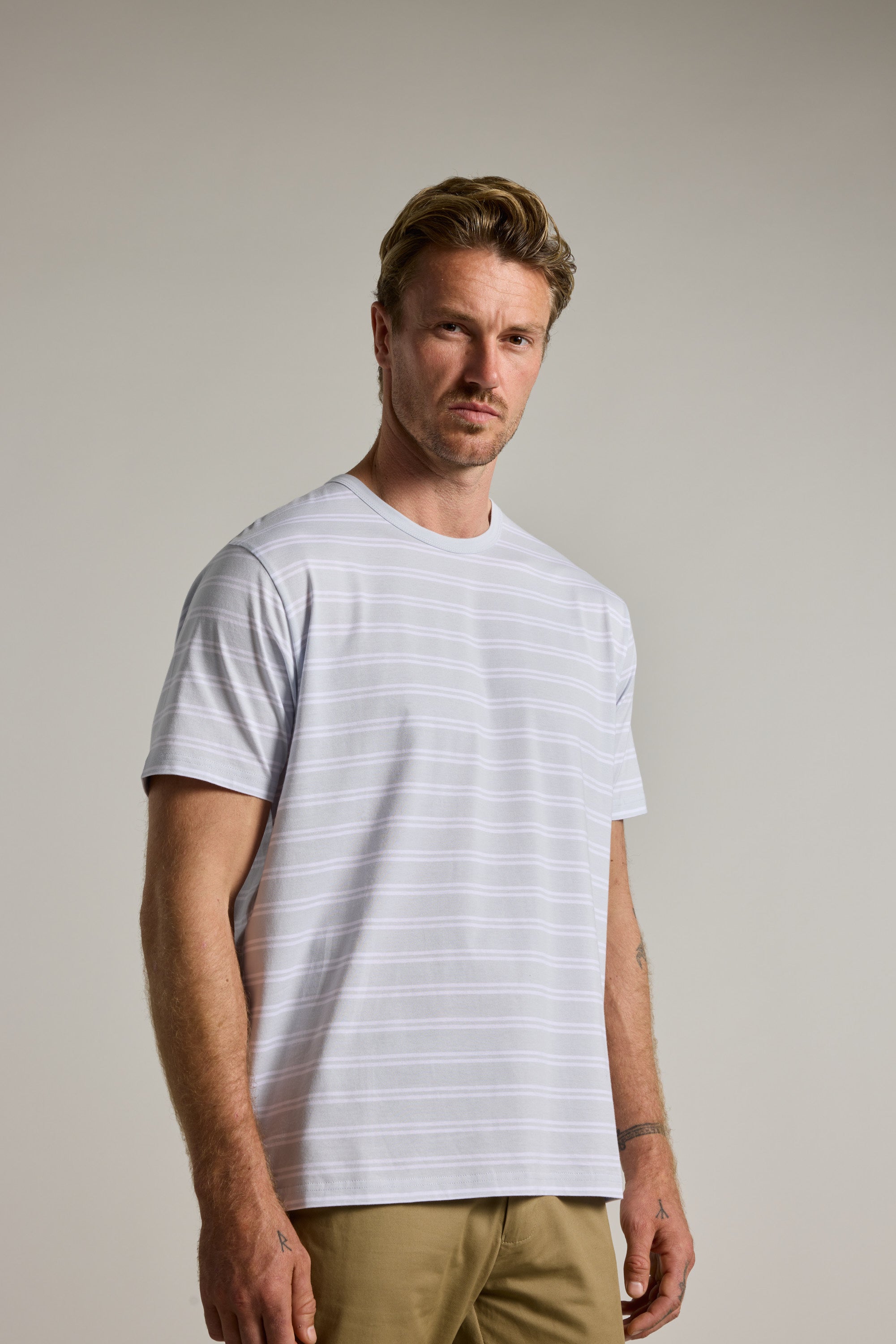 Barkers Triton Supima Stripe Tee in light blue