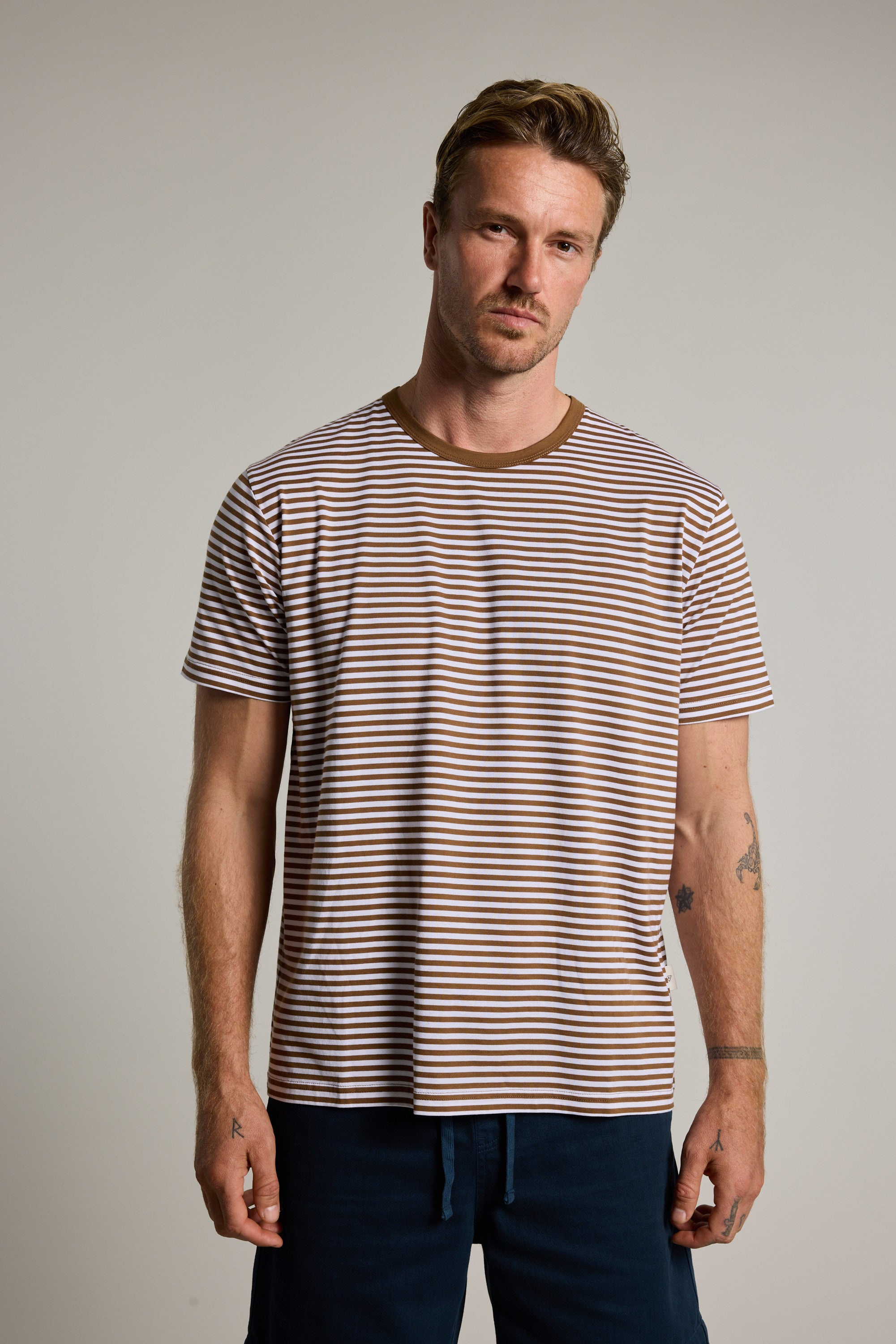 Barkers Rollins Supima Stripe Tee in brown