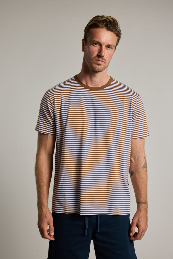 Barkers Rollins Supima Stripe Tee in brown
