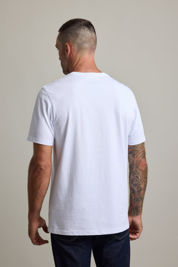 Man with short hair wears a Barkers Good Earth Cotton Essential Tee, facing away.