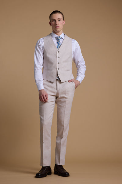 Barkers Somerton Linen Texture Waistcoat in stone, tailored fit