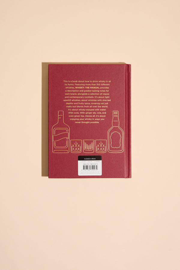 Whisky The Manual by Other: Red book with gold whisky glass icons, perfect for tasting notes.