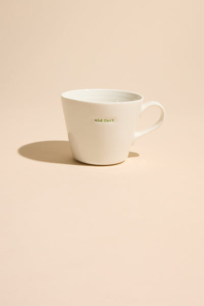 Other Bucket Mug - Old Fart on beige background, a fun gift for any old fogey.