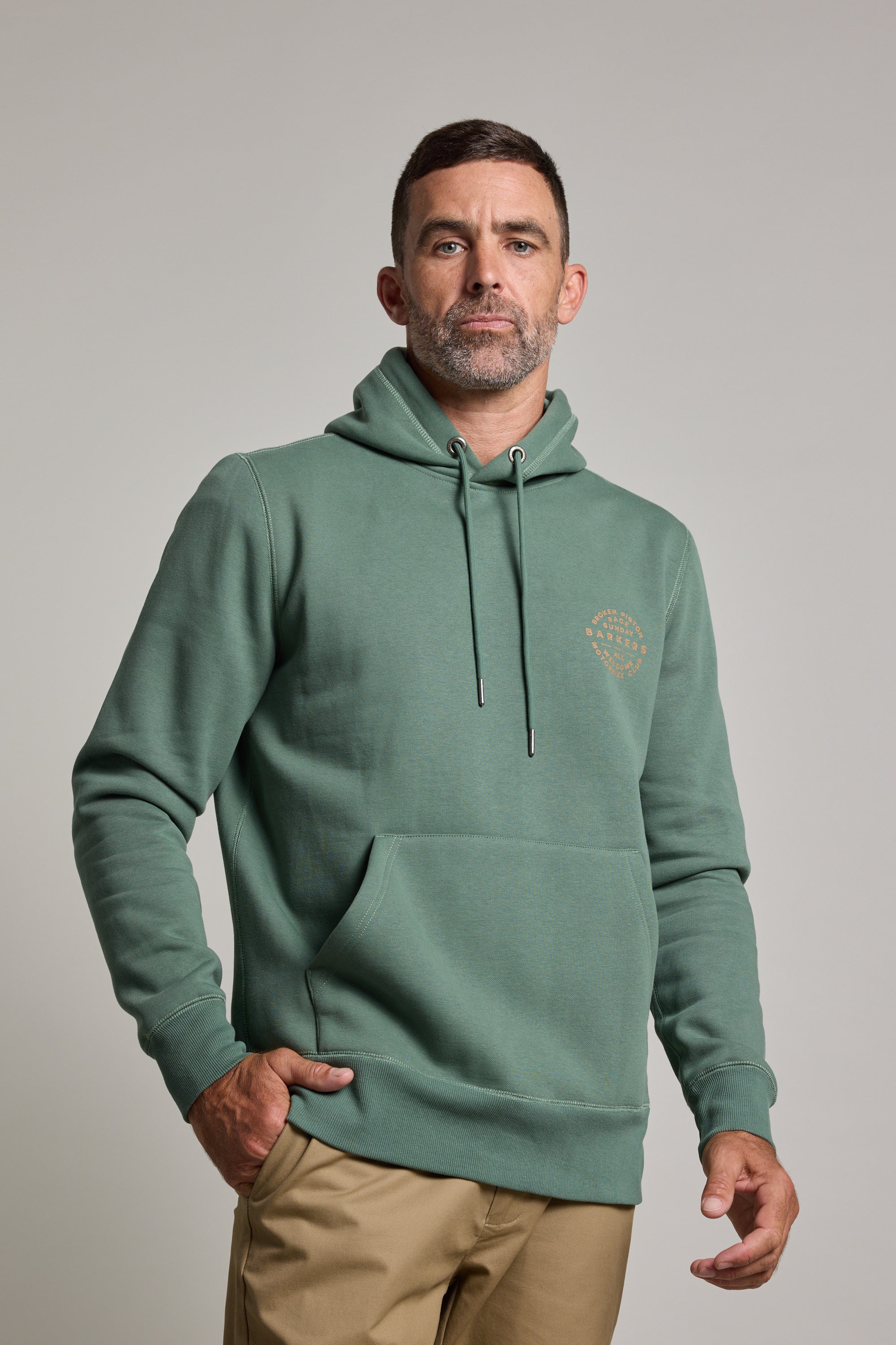 Shop Sunday Club Print Hoody (BOTTLE GREEN) Barkers