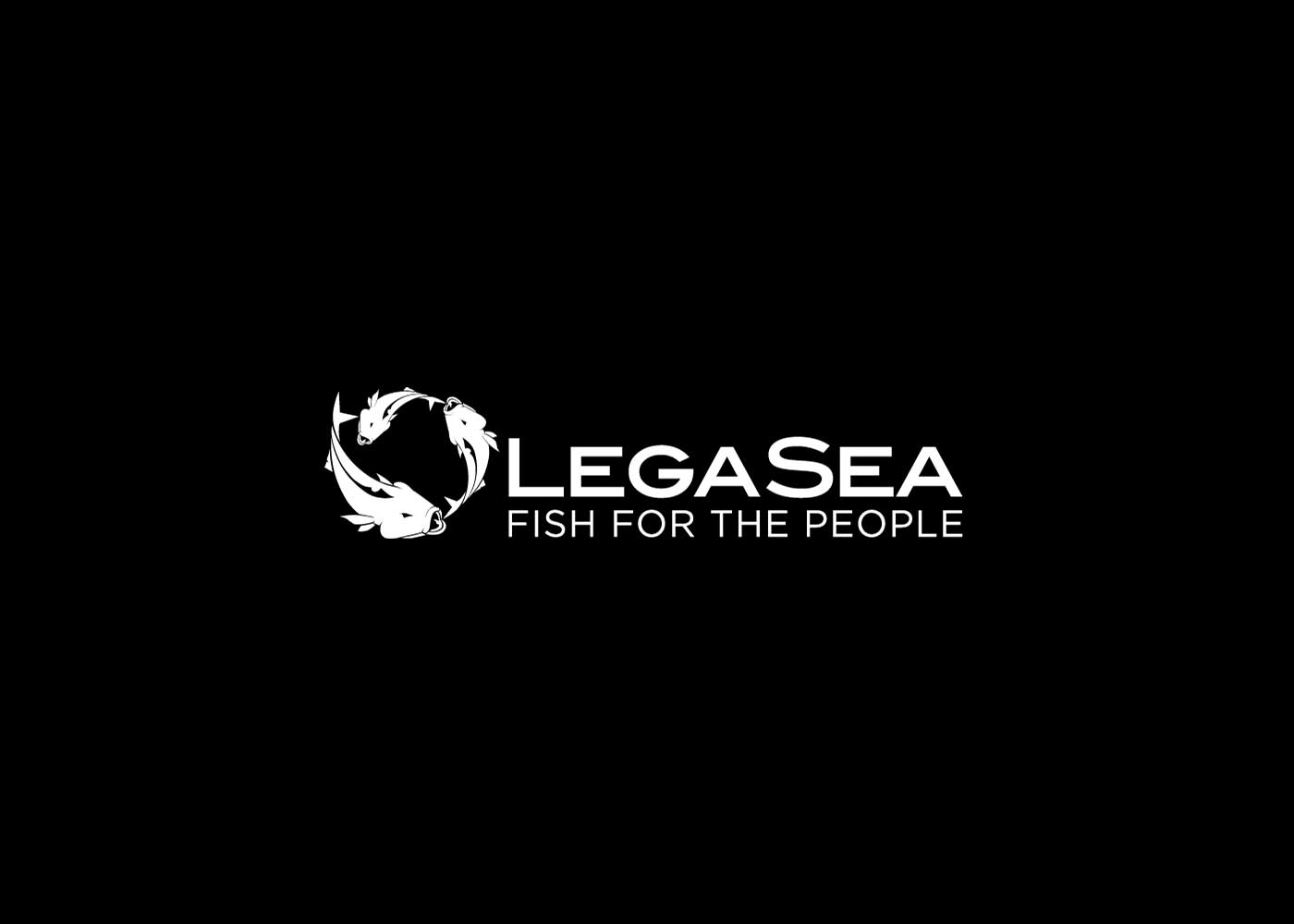 White LegaSea Fish for the People logo on black background, with three fish swimming in a circular formation to the left of the text.