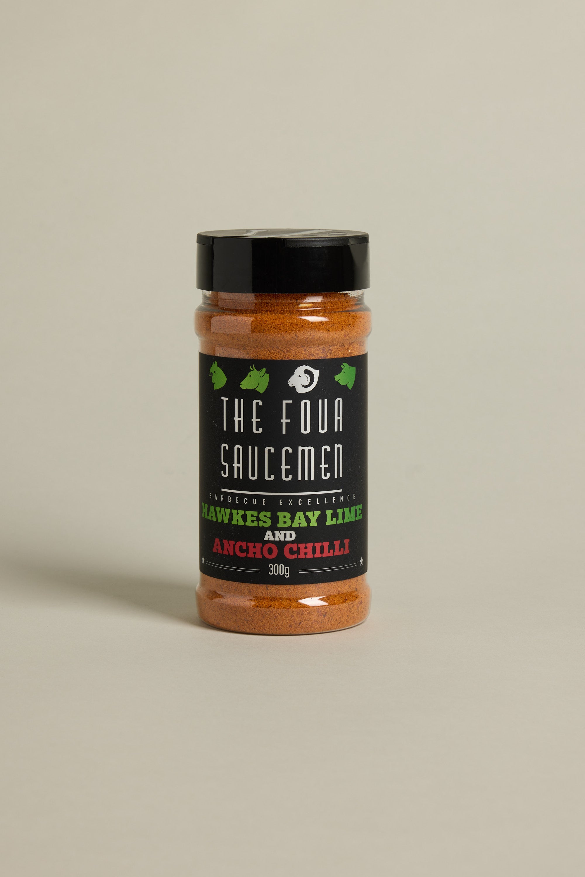 The 300g jar of Hawkes Bay Lime and Ancho Chilli by Other has a black lid, black label with green and red text, and sits on a beige background. It features a balanced flavour of Hawkes Bay lime and Ancho chilli.