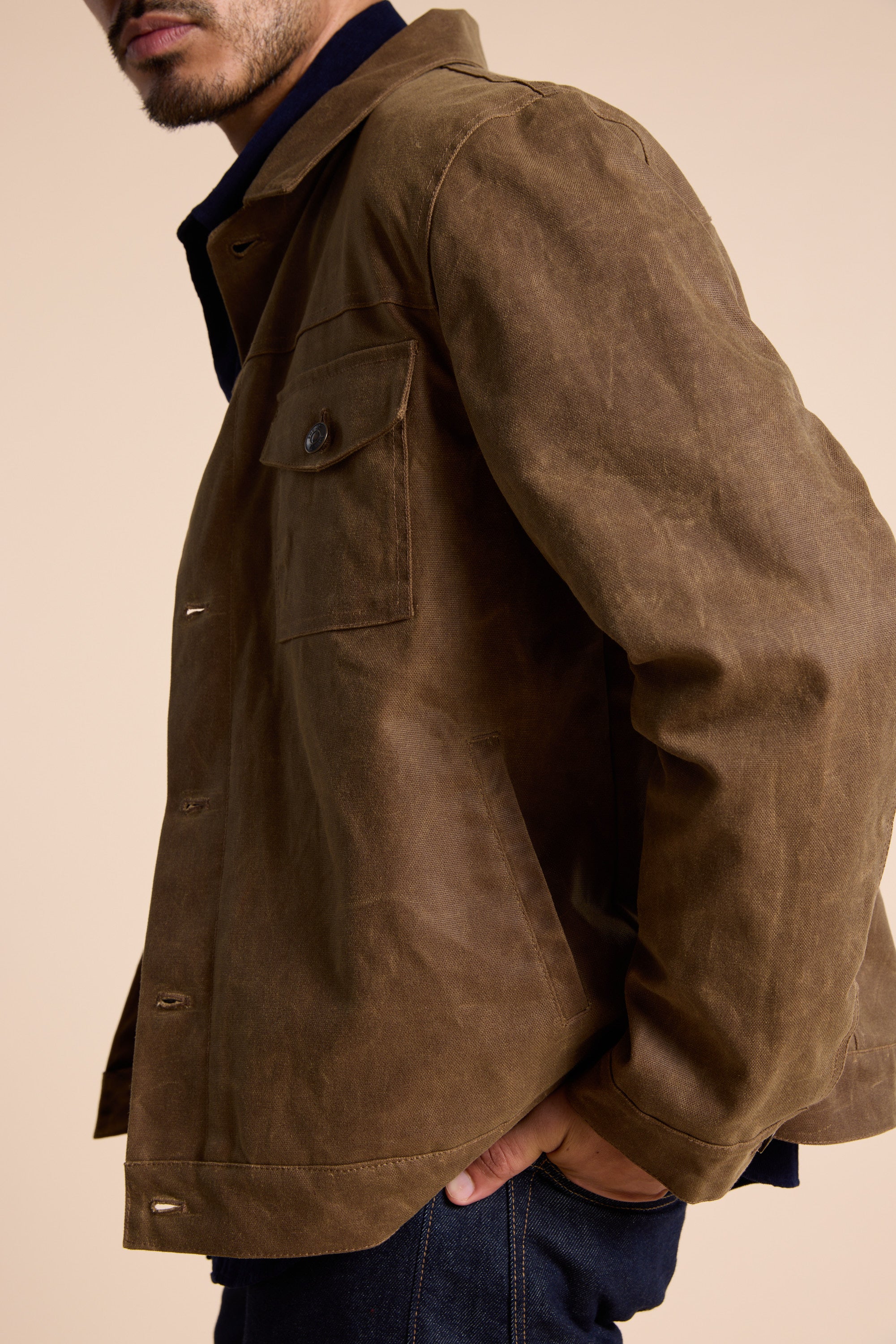 Barkers Benson Waxed Cotton Jacket in dark tobacco, alternate view