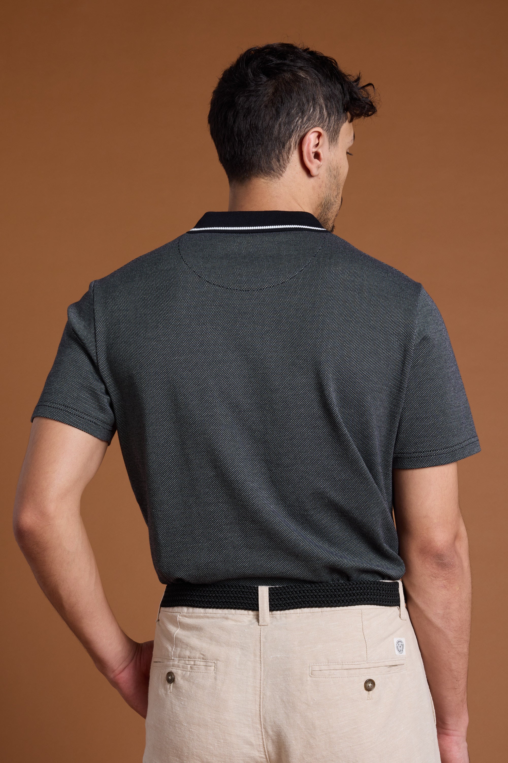 Barkers Olson Mercerised Texture Polo in black, classic fit, additional view