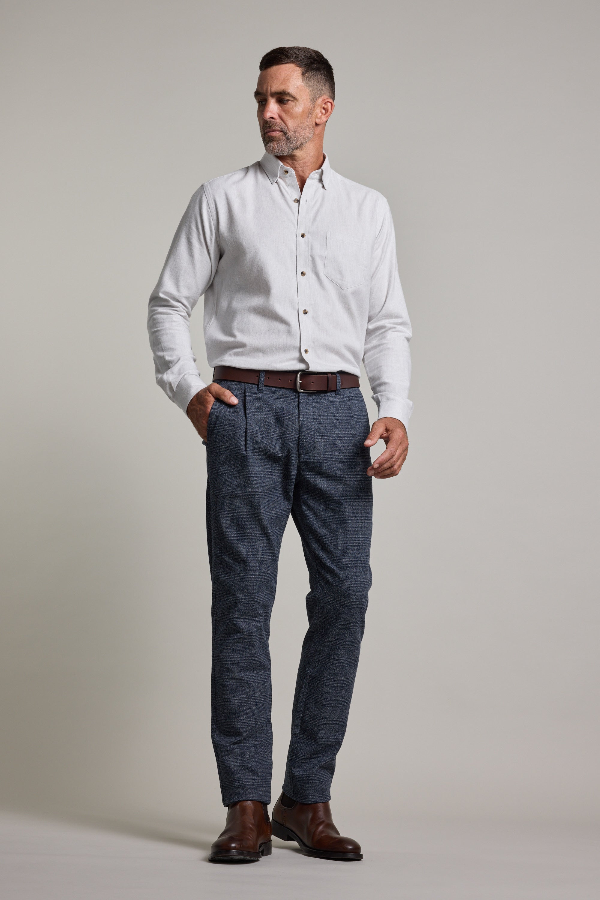 Barkers Newman Cotton Pant in navy check, relaxed fit