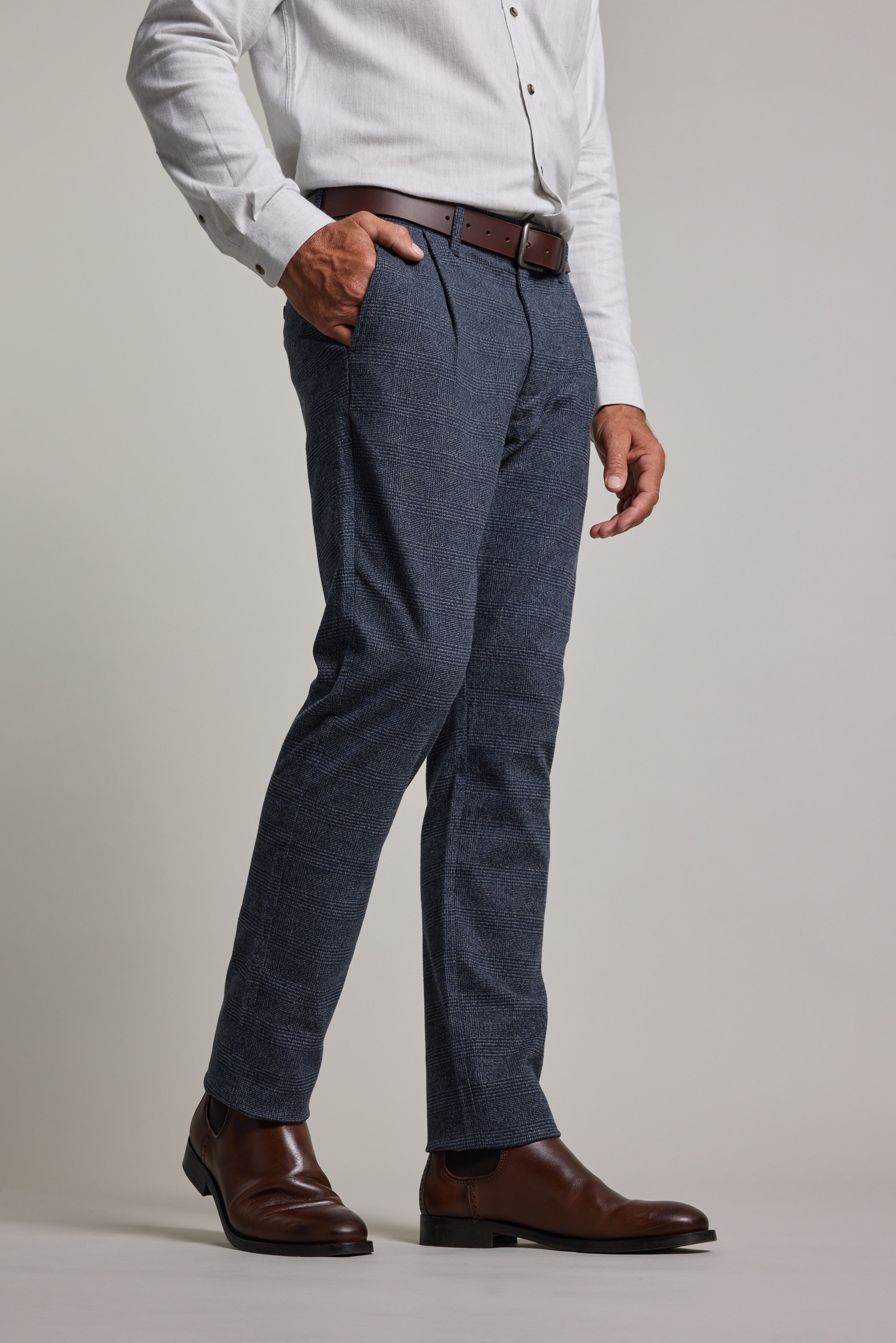 Barkers Newman Cotton Pant in navy check, relaxed fit, additional view