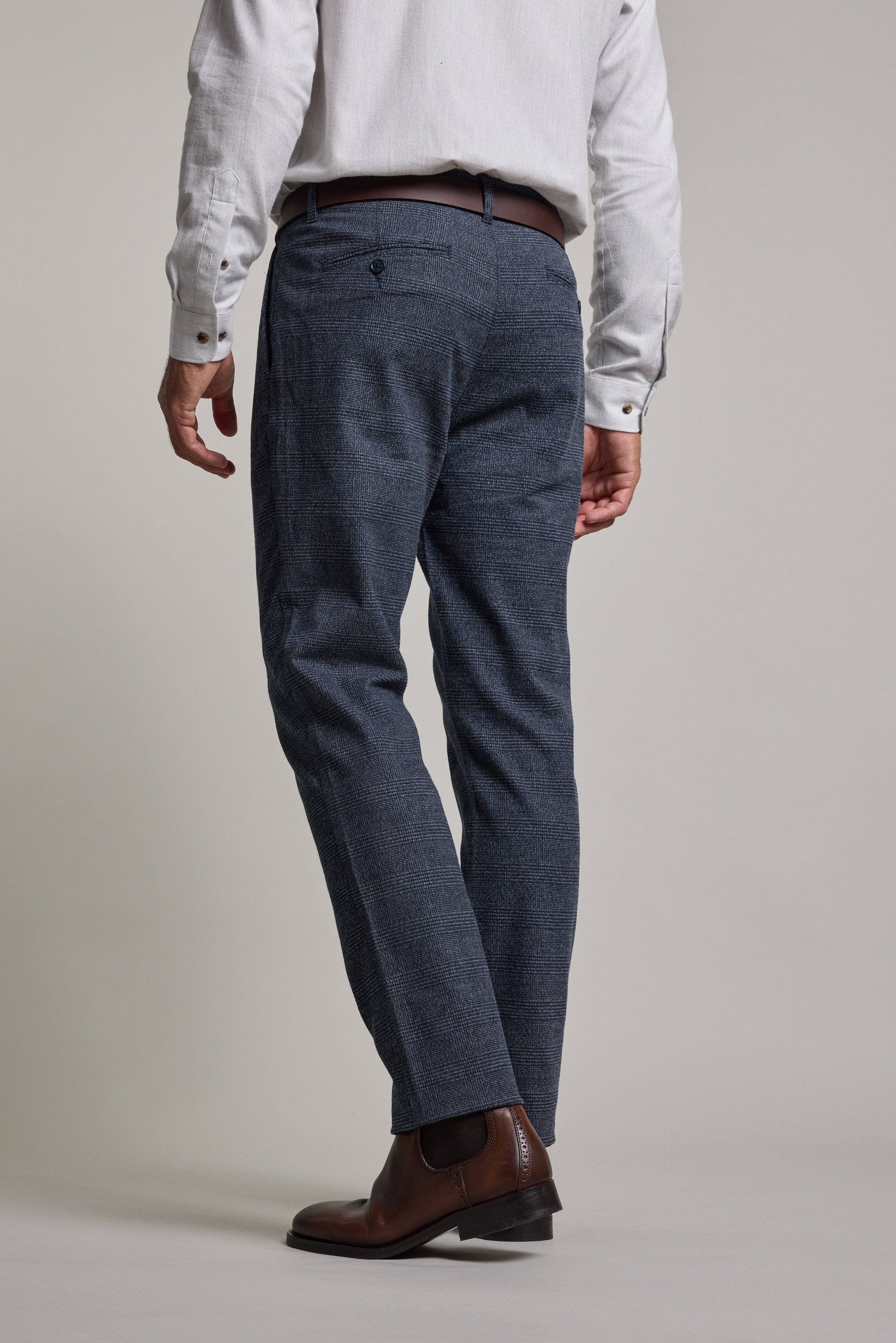 Barkers Newman Cotton Pant in navy check, relaxed fit, additional view