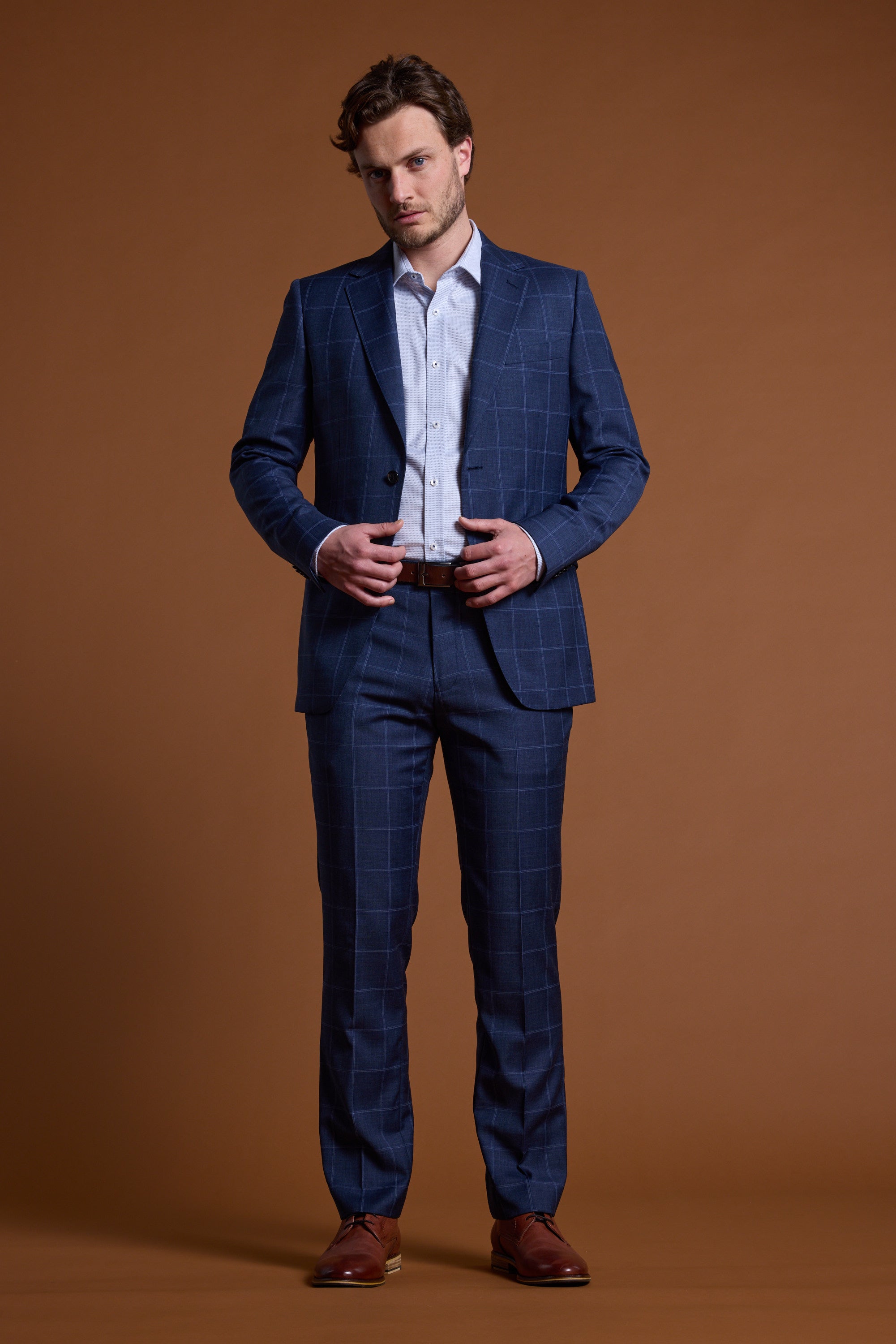 Barkers Treyburn Check Suit Trouser in blue check, merino