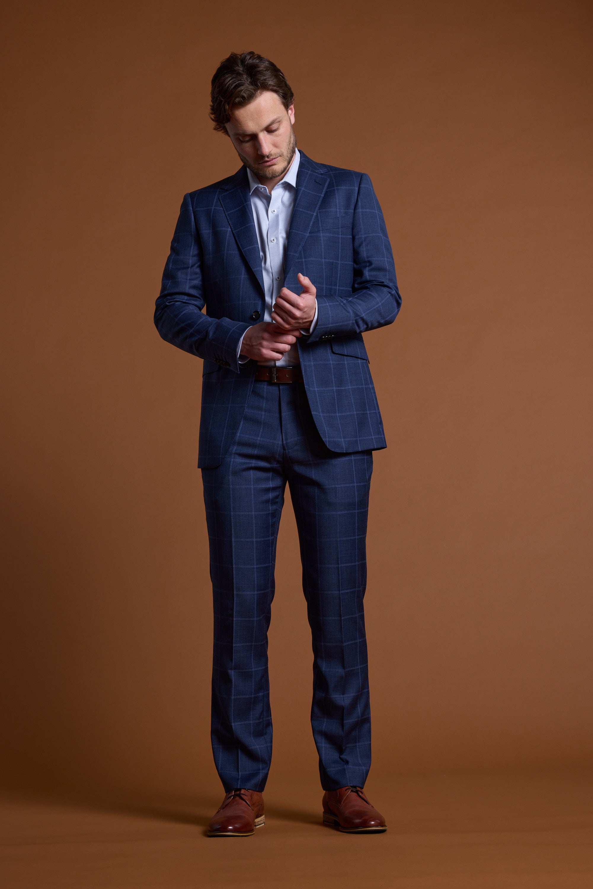 Barkers Treyburn Check Suit Trouser in blue check, merino, additional view