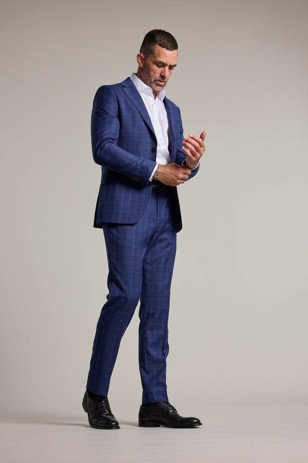Barkers Paddington Check Suit Trouser in blue check, wool