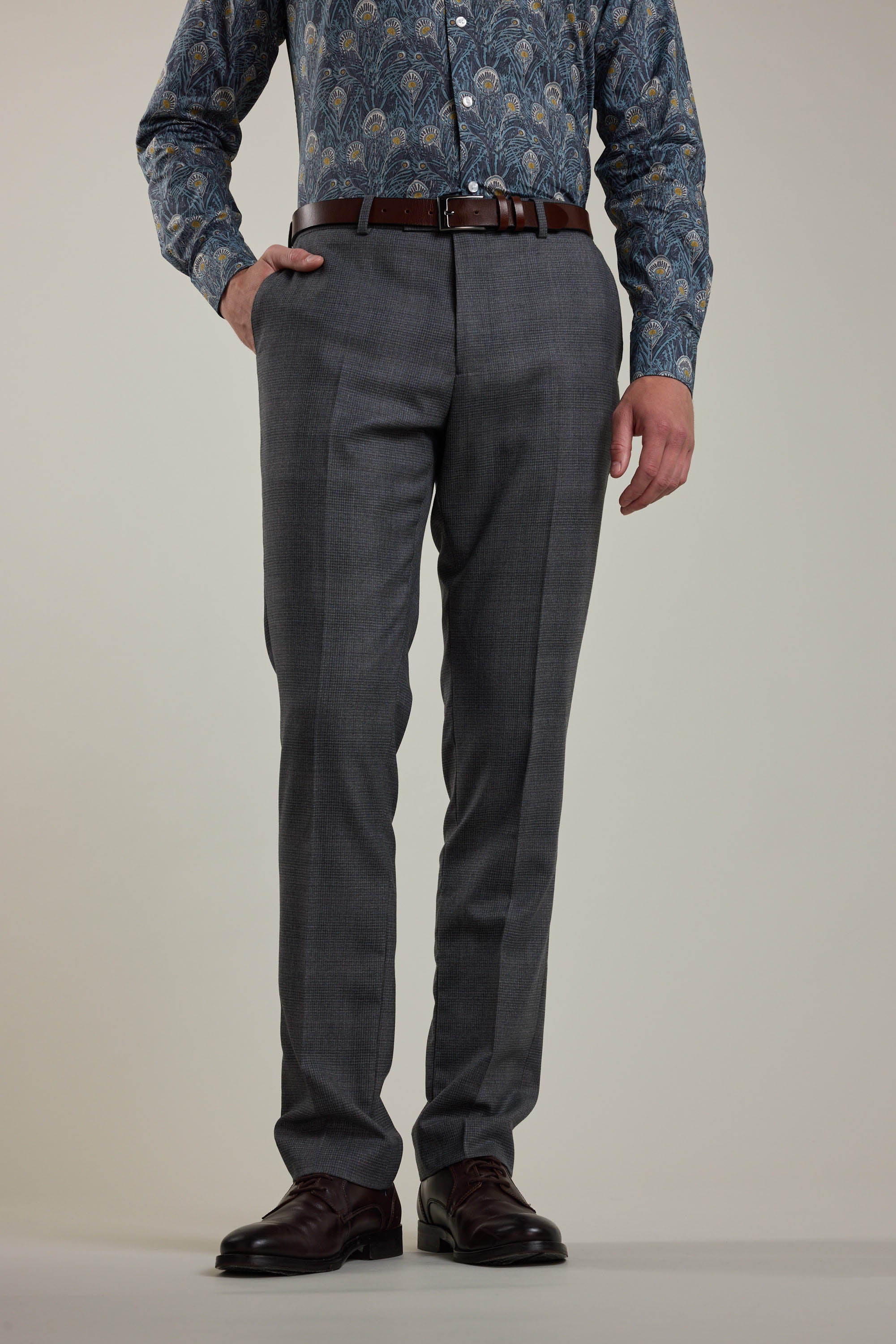 Barkers Ormsby Check Suit Trouser in grey, merino wool, alternate view