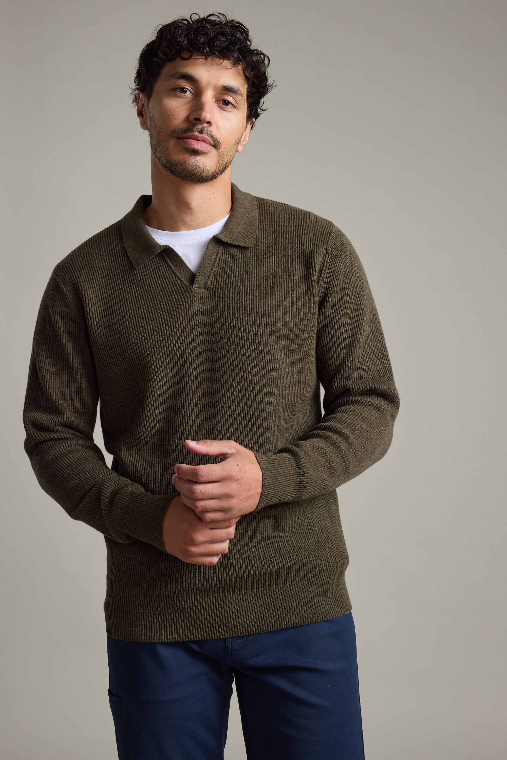 Shop Terrace LS Knit Polo (KHAKI MARL) | Barkers