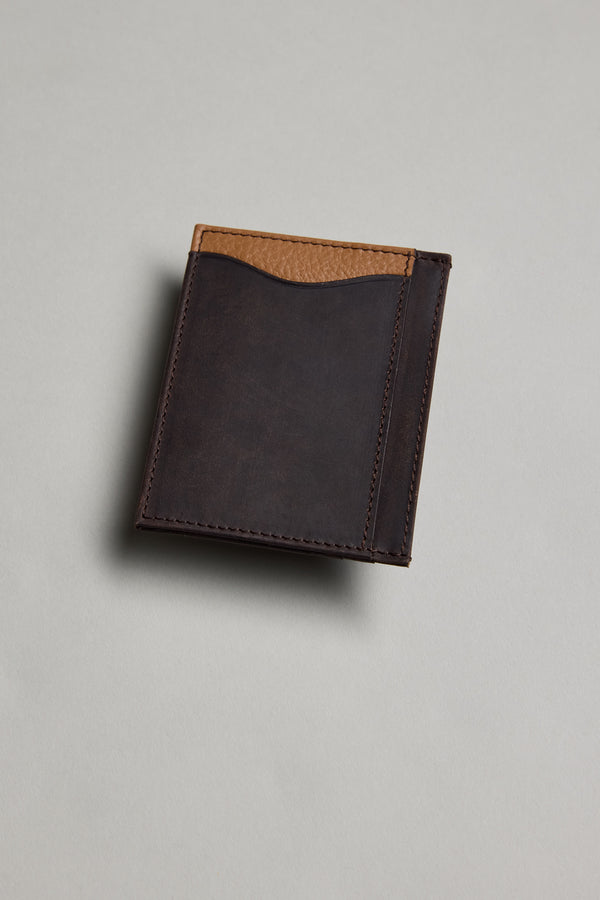 The Barkers Taylor Leather Card Wallet in brown with tan accent sits on a light gray surface.