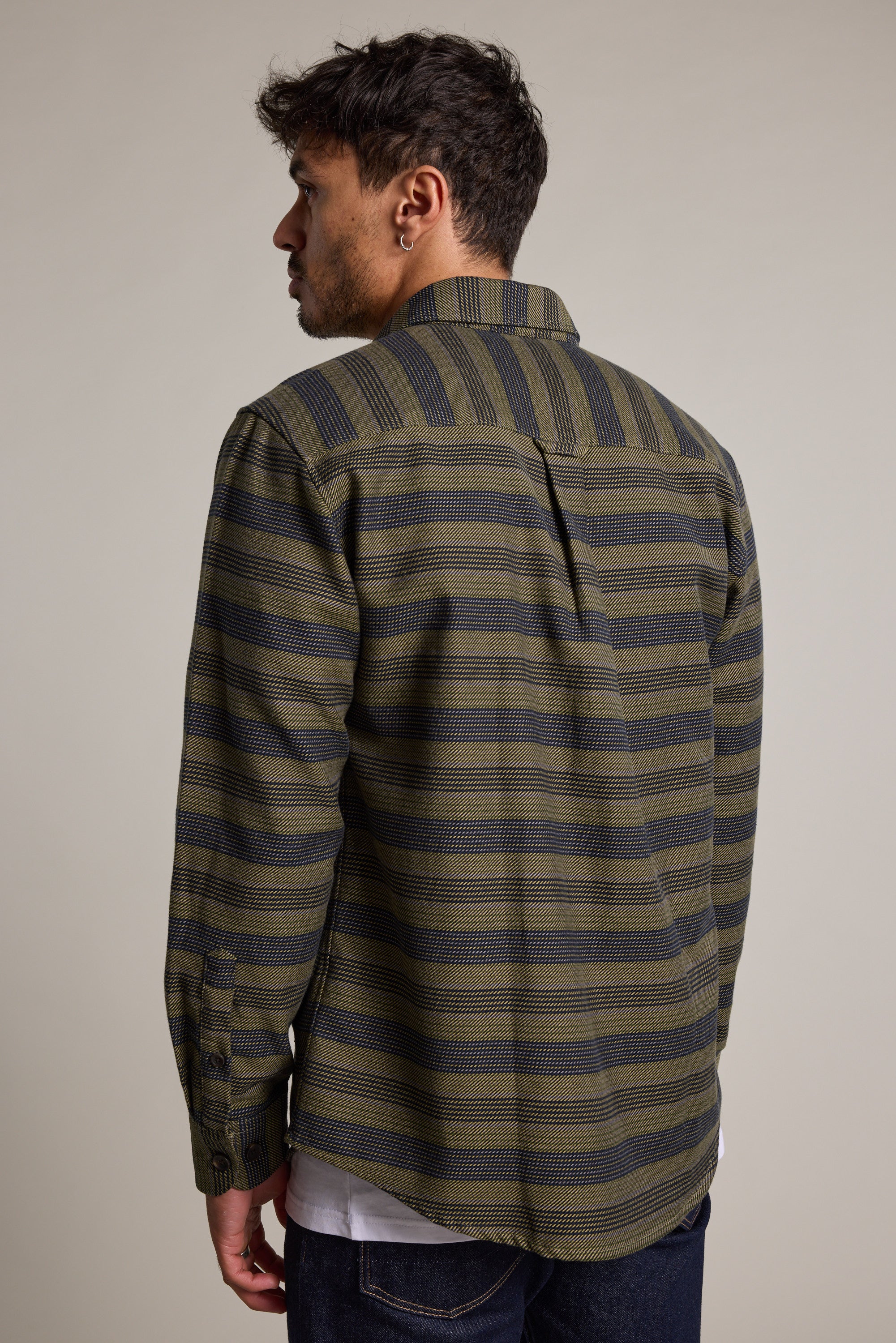 Barkers Mossock Stripe Overshirt in green, additional view