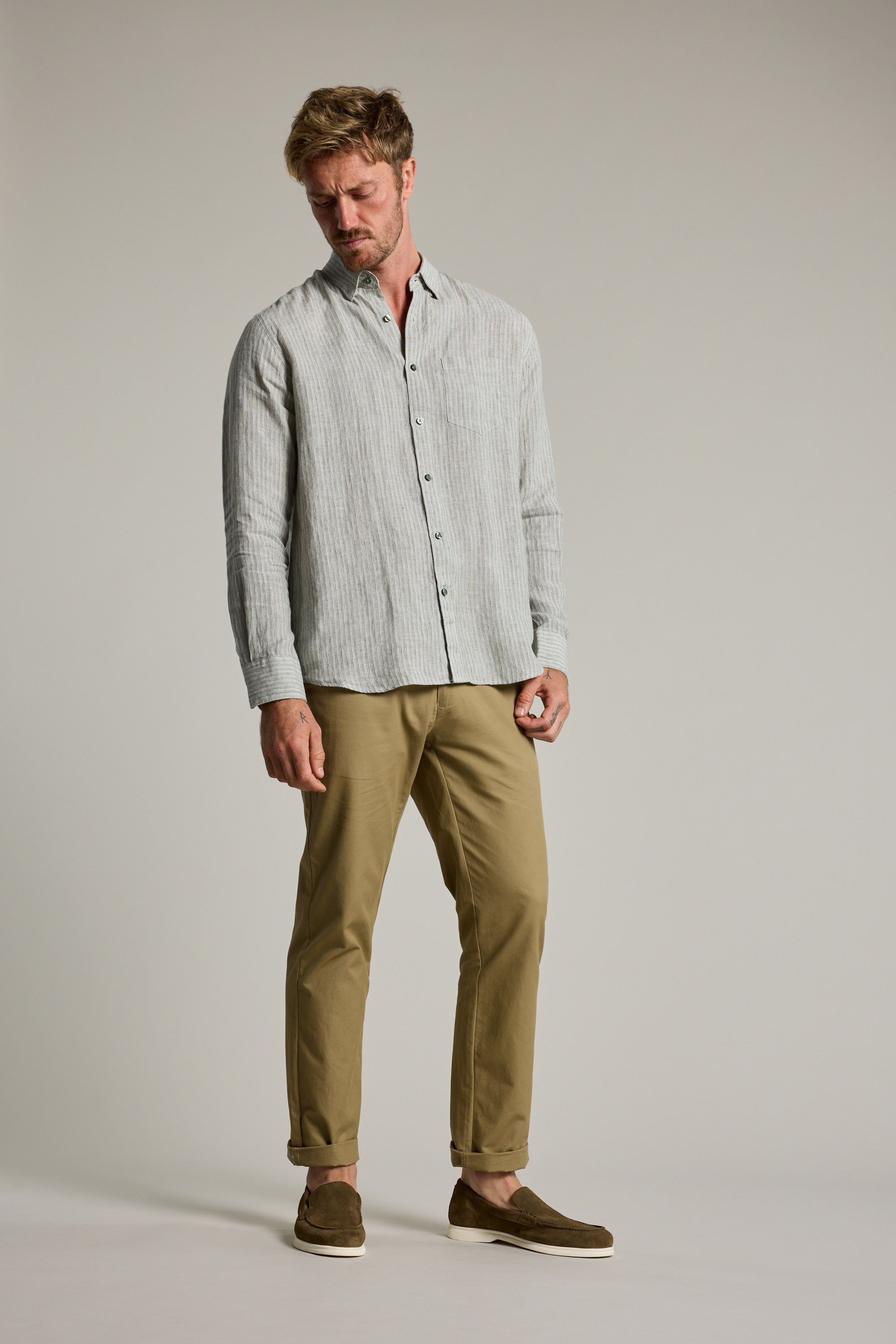 Barkers Dalton fine stripe Shirt in green, tailored fit, additional view