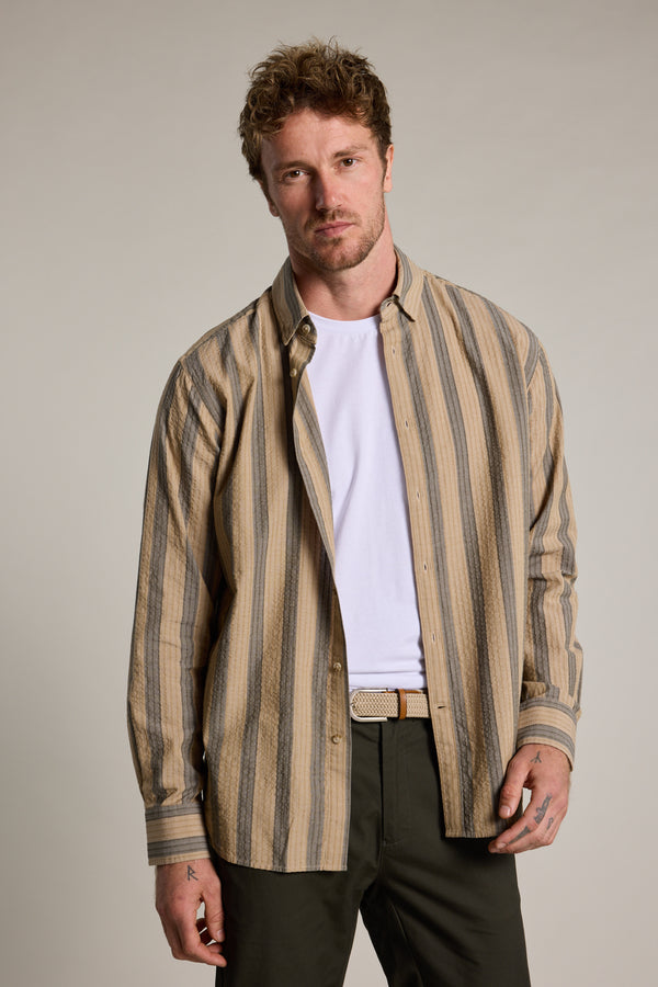 Barkers Pollard Stripe Shirt in beige, classic fit, alternate view