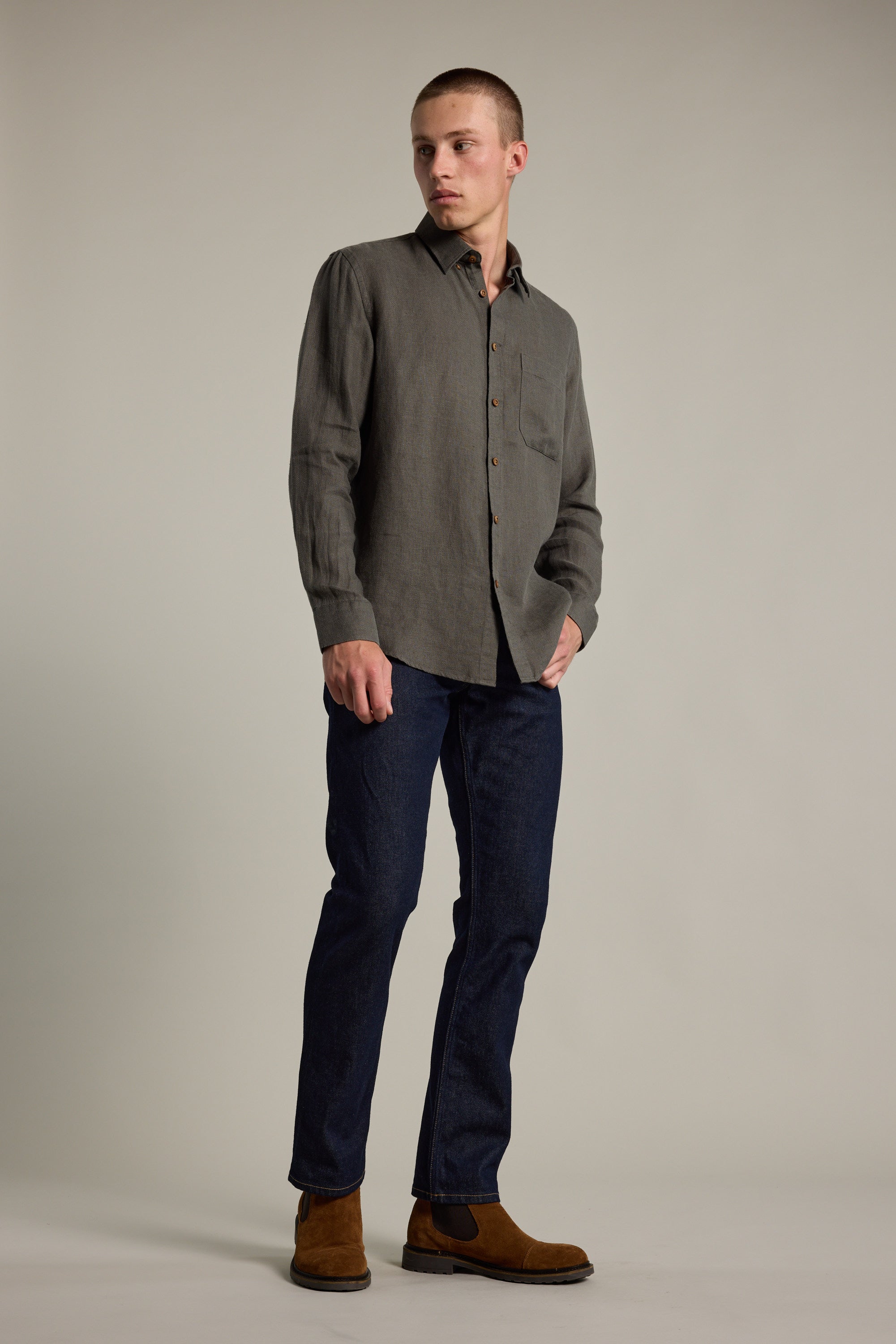 Shop Delano Linen Shirt C (KHAKI) | Barkers