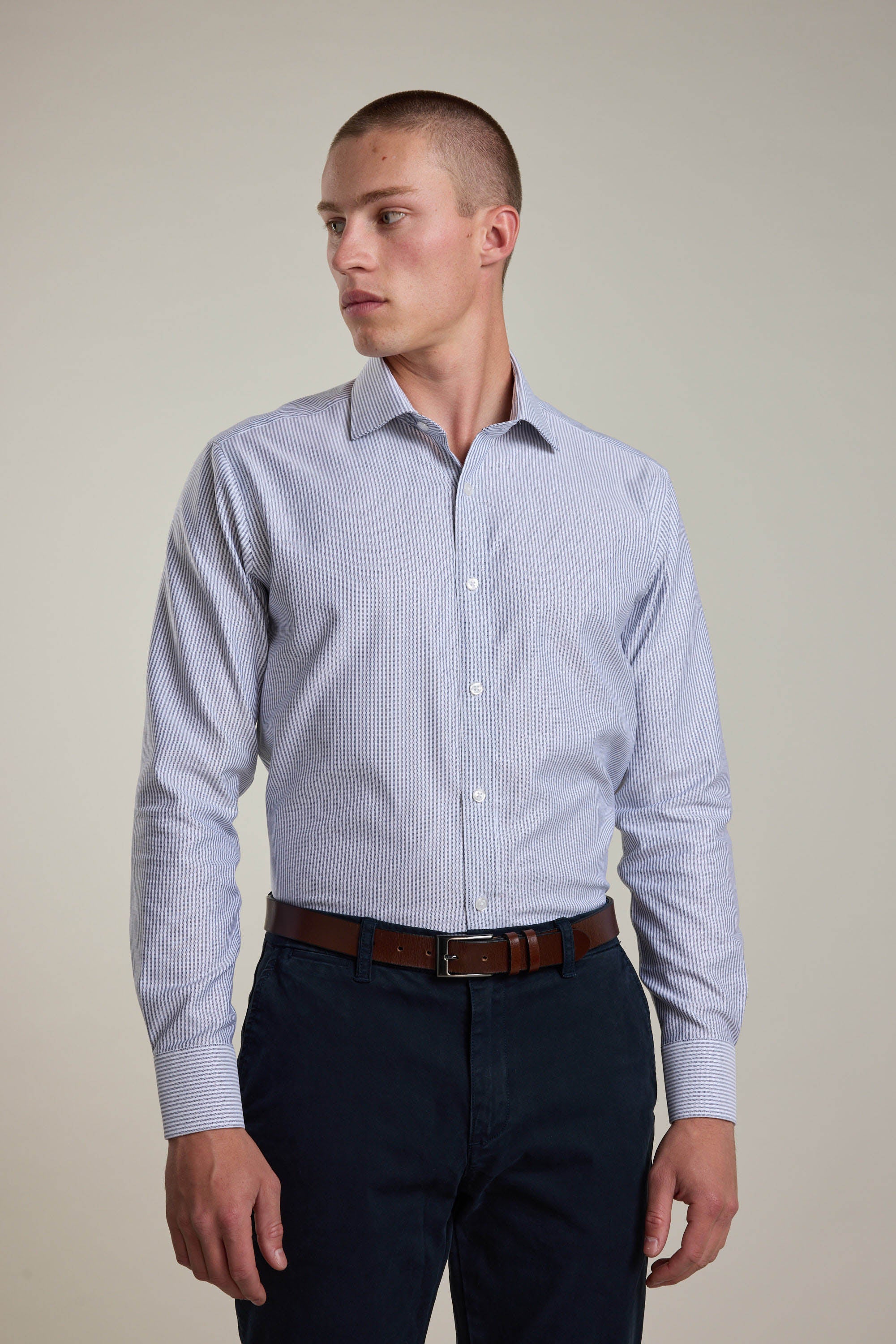 Barkers Rhea Stripe Business Shirt in navy/white, tailored fit, alternate view
