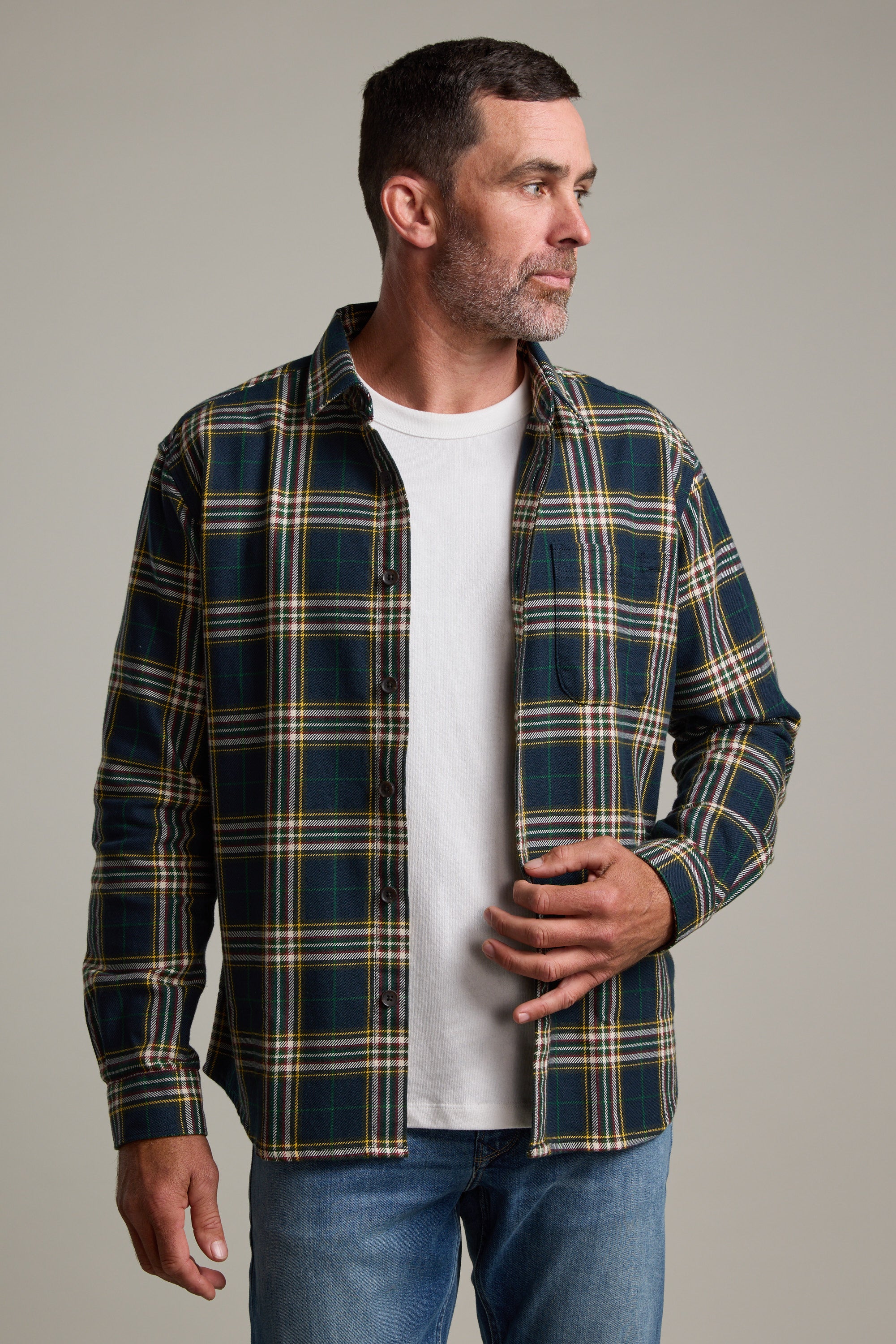 Barkers Brennan Check Overshirt in navy, cotton, additional view