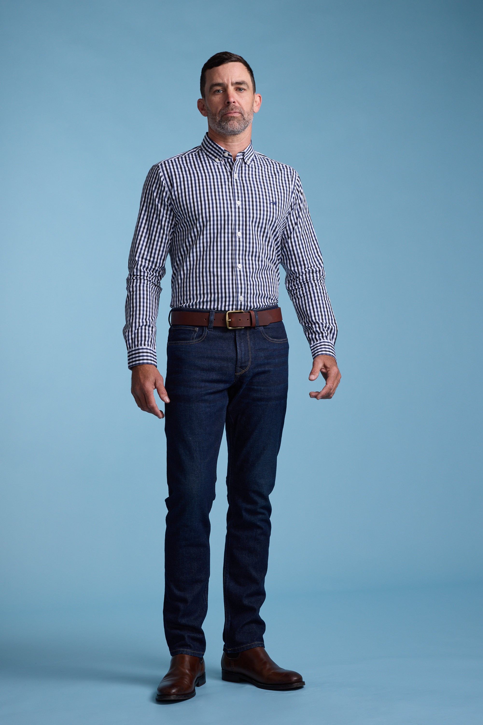Barkers Pina Check Shirt in navy/white, classic fit, additional view