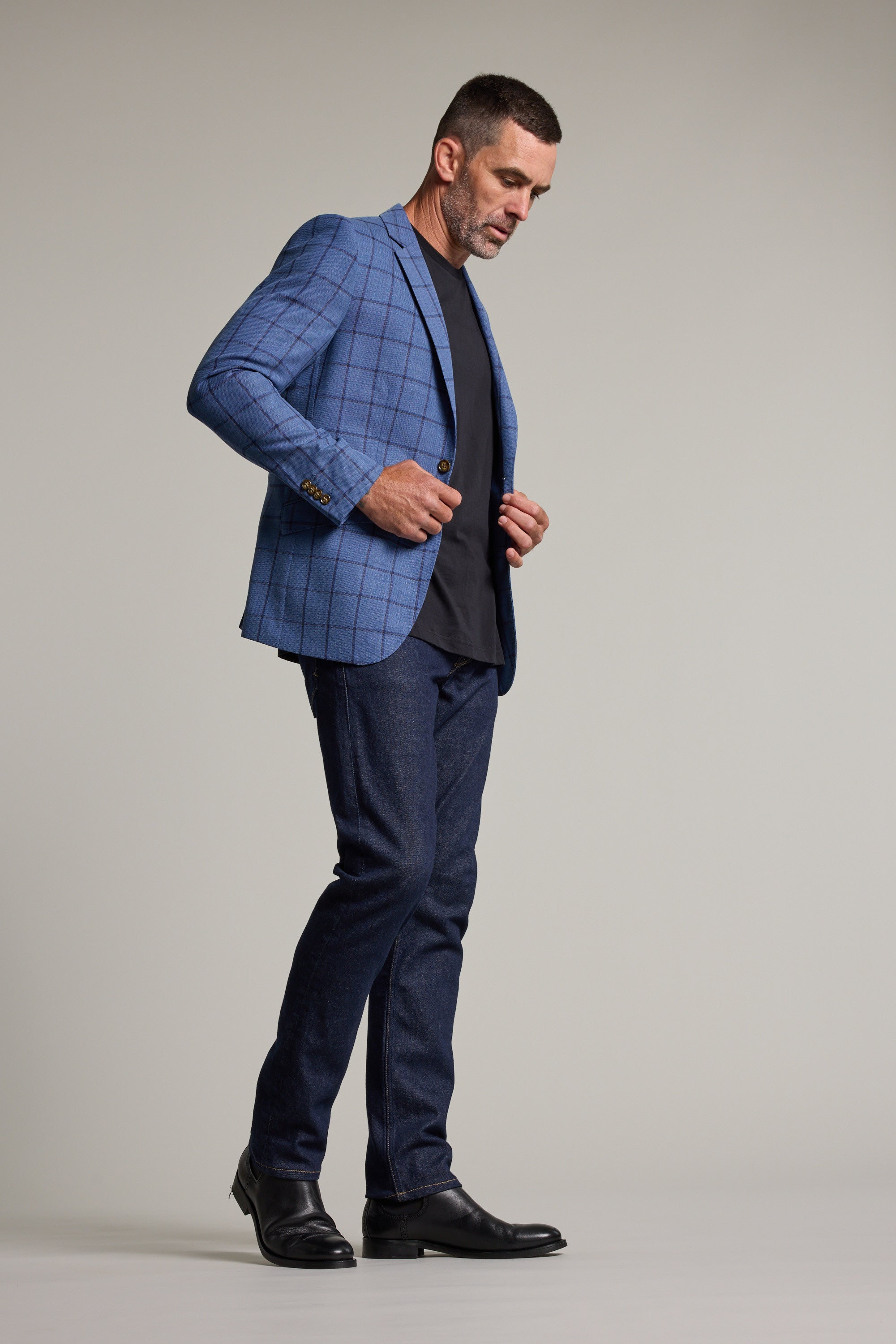Barkers Flume Check Blazer in blue check, wool, additional view