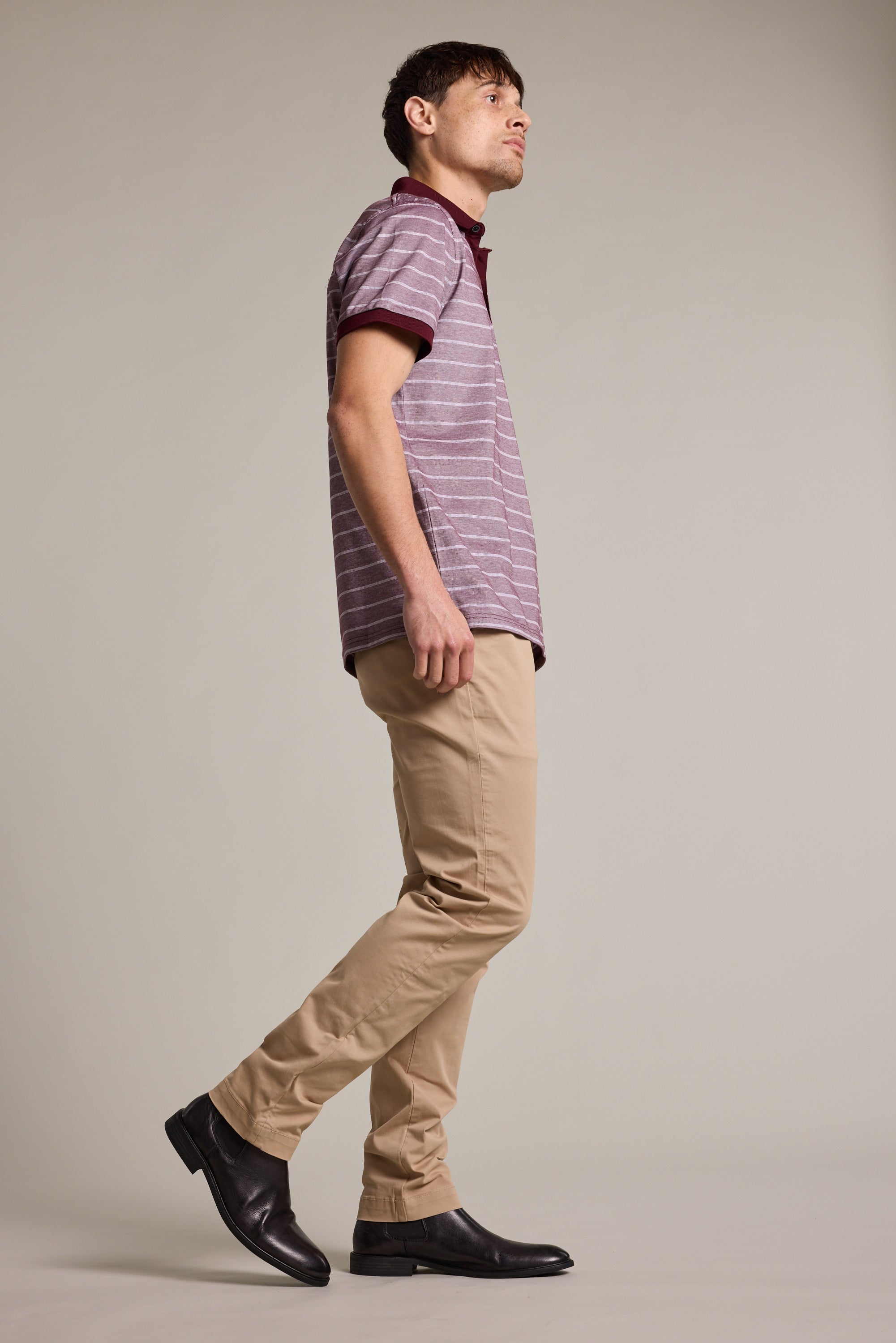 Barkers Oxley Mercerised Stripe Polo in burgundy, additional view
