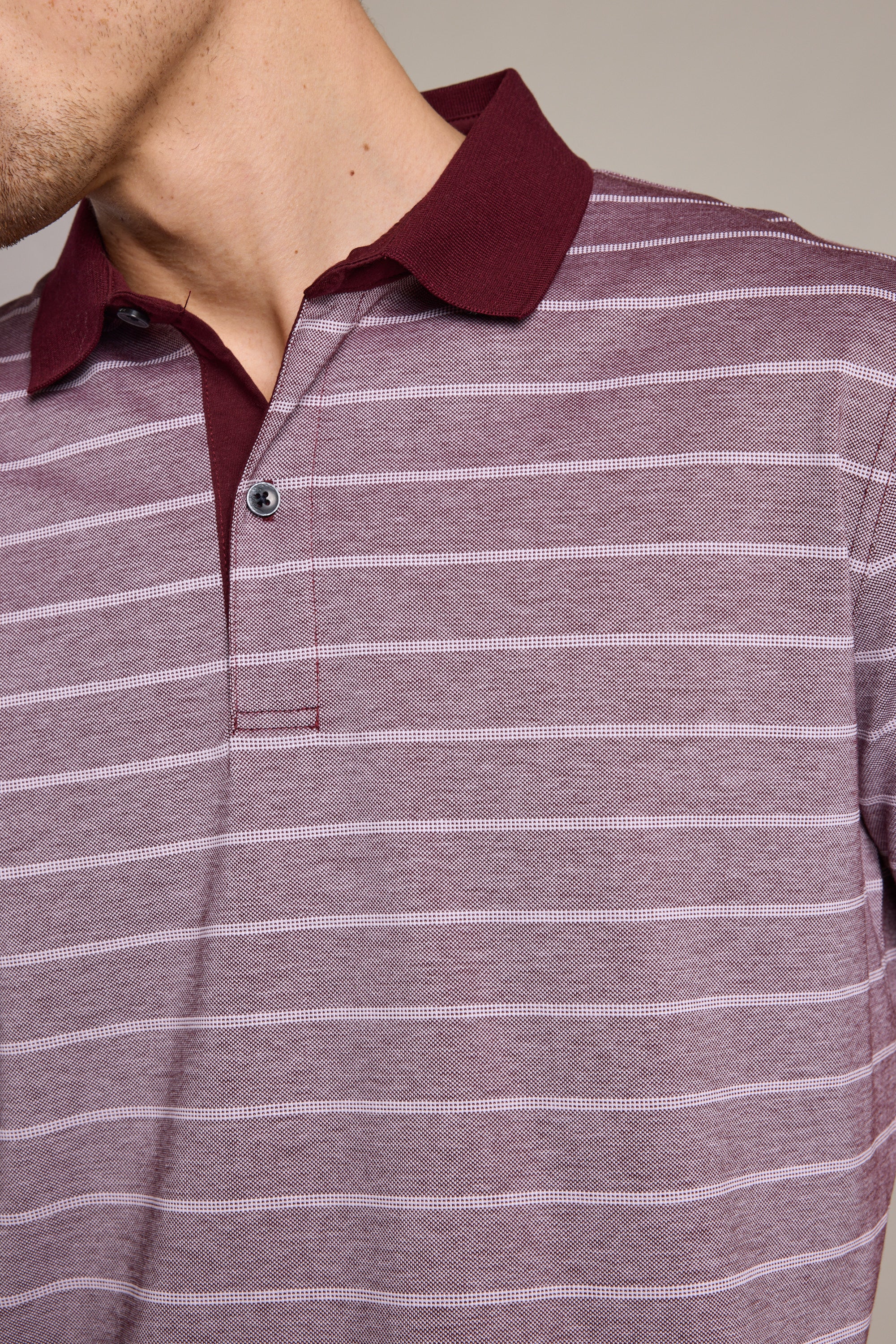 Barkers Oxley Mercerised Stripe Polo in burgundy, alternate view