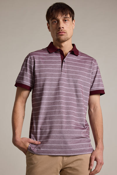 Barkers Oxley Mercerised Stripe Polo in burgundy