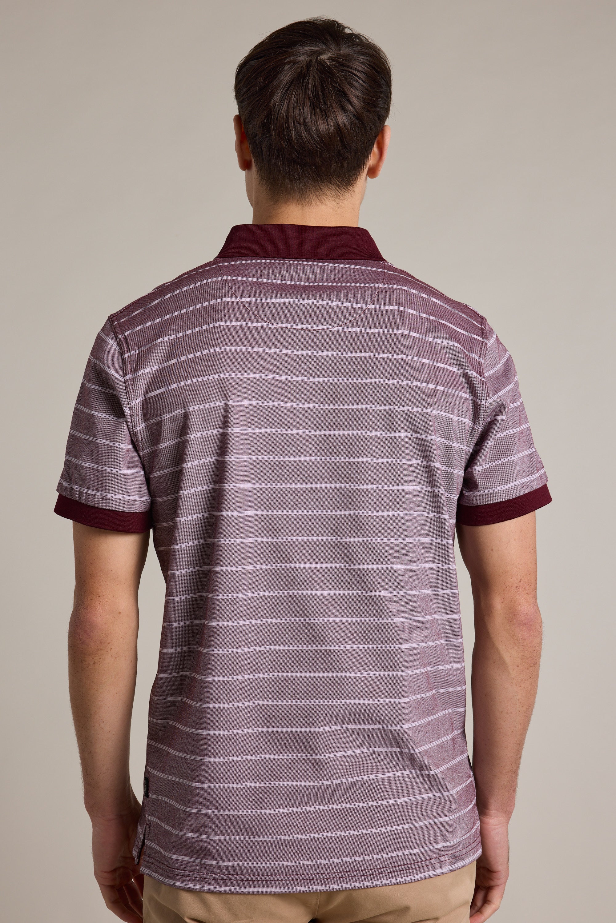 Barkers Oxley Mercerised Stripe Polo in burgundy, additional view