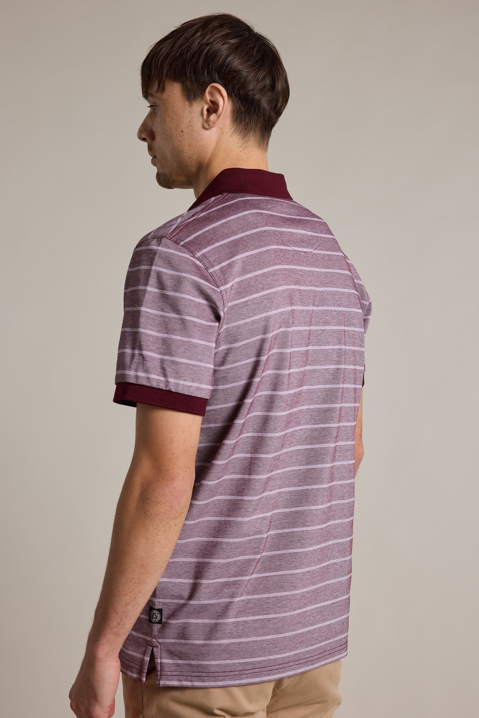 Barkers Oxley Mercerised Stripe Polo in burgundy, additional view