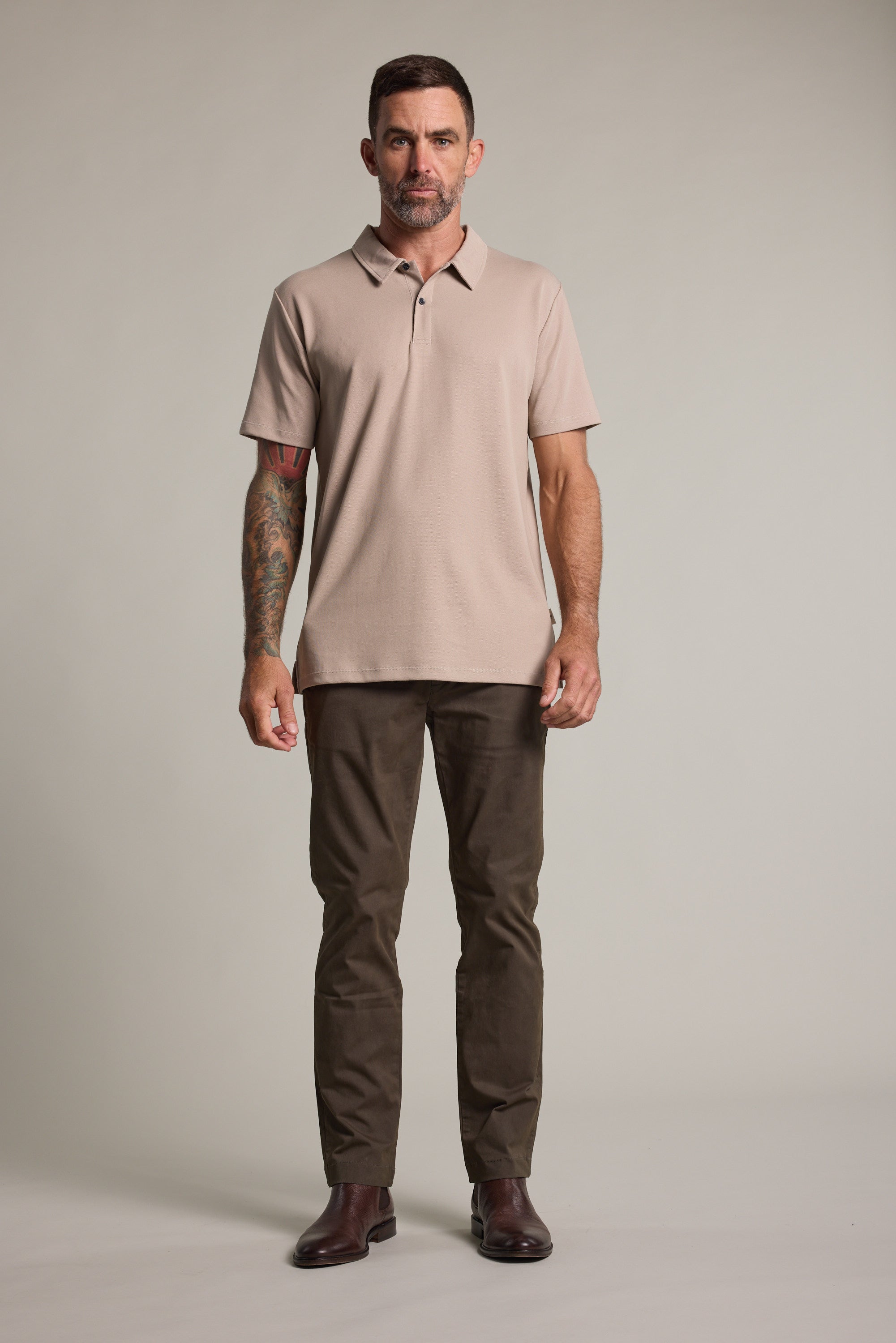 Barkers Newland Mercerised Texture Polo in oatmeal, classic fit