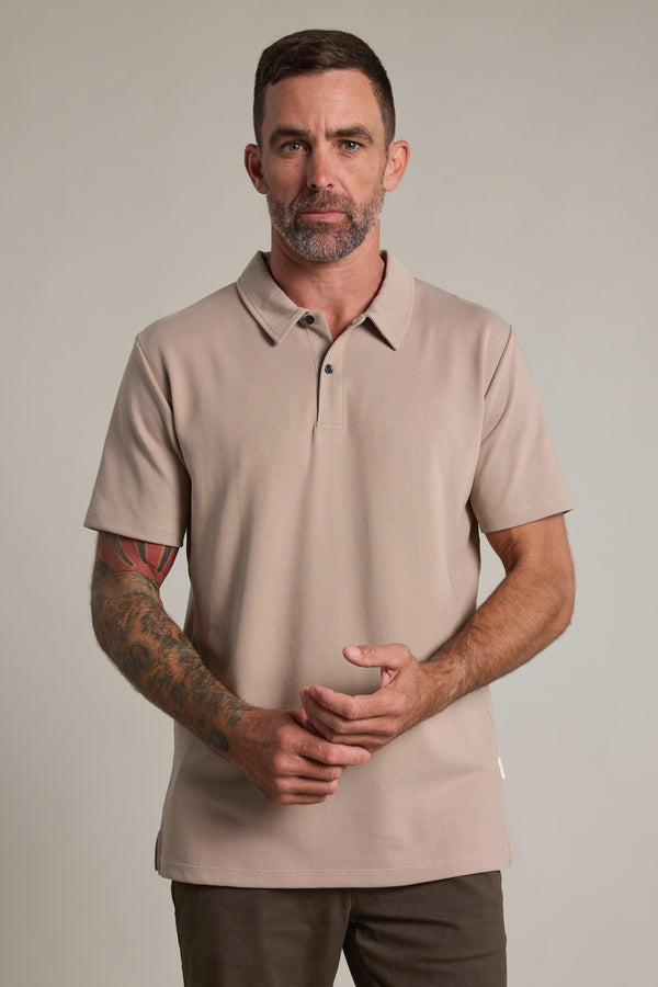 Barkers Newland Mercerised Texture Polo in oatmeal, classic fit, alternate view