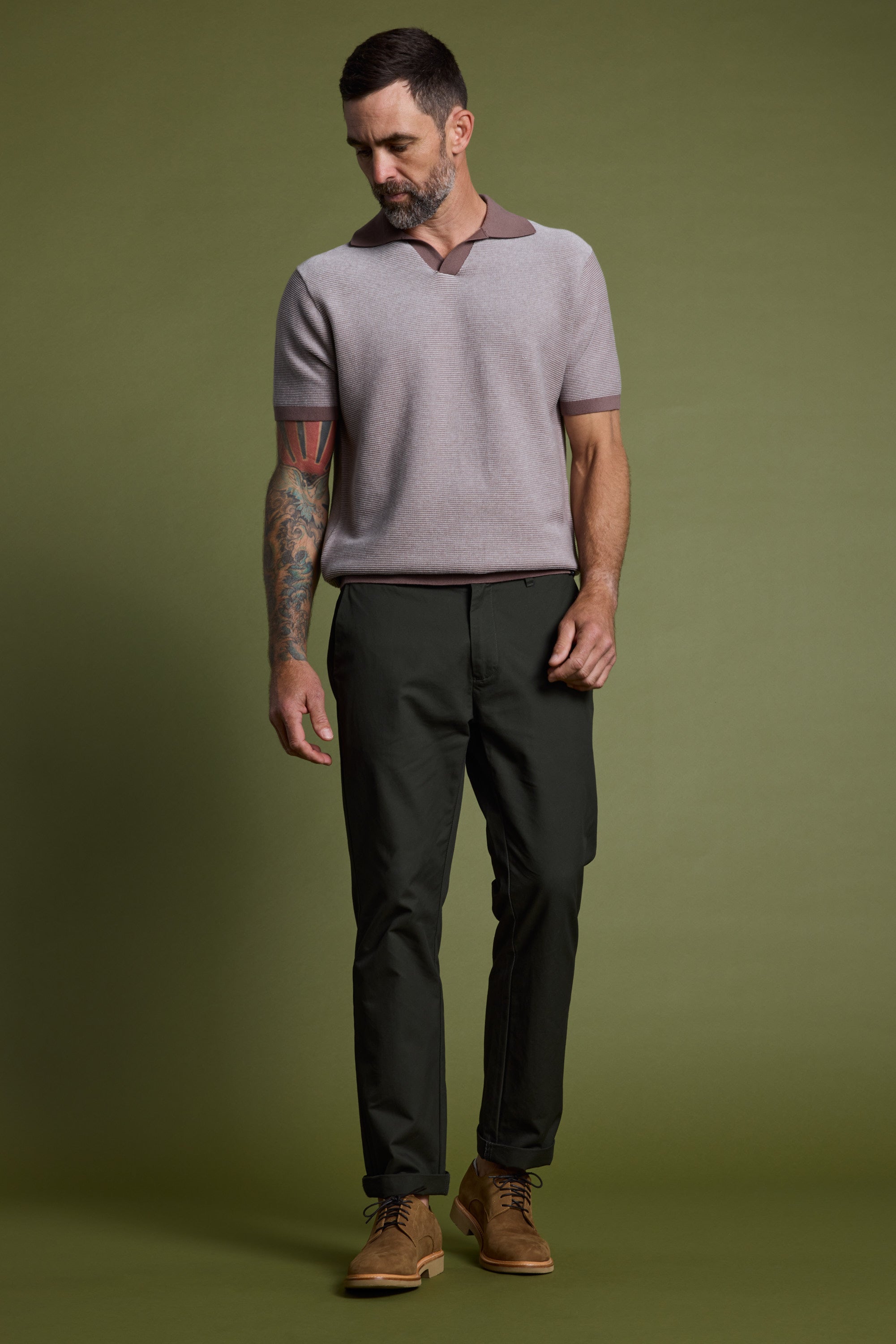 Barkers Rowan Knitted Polo in brown, relaxed fit, additional view