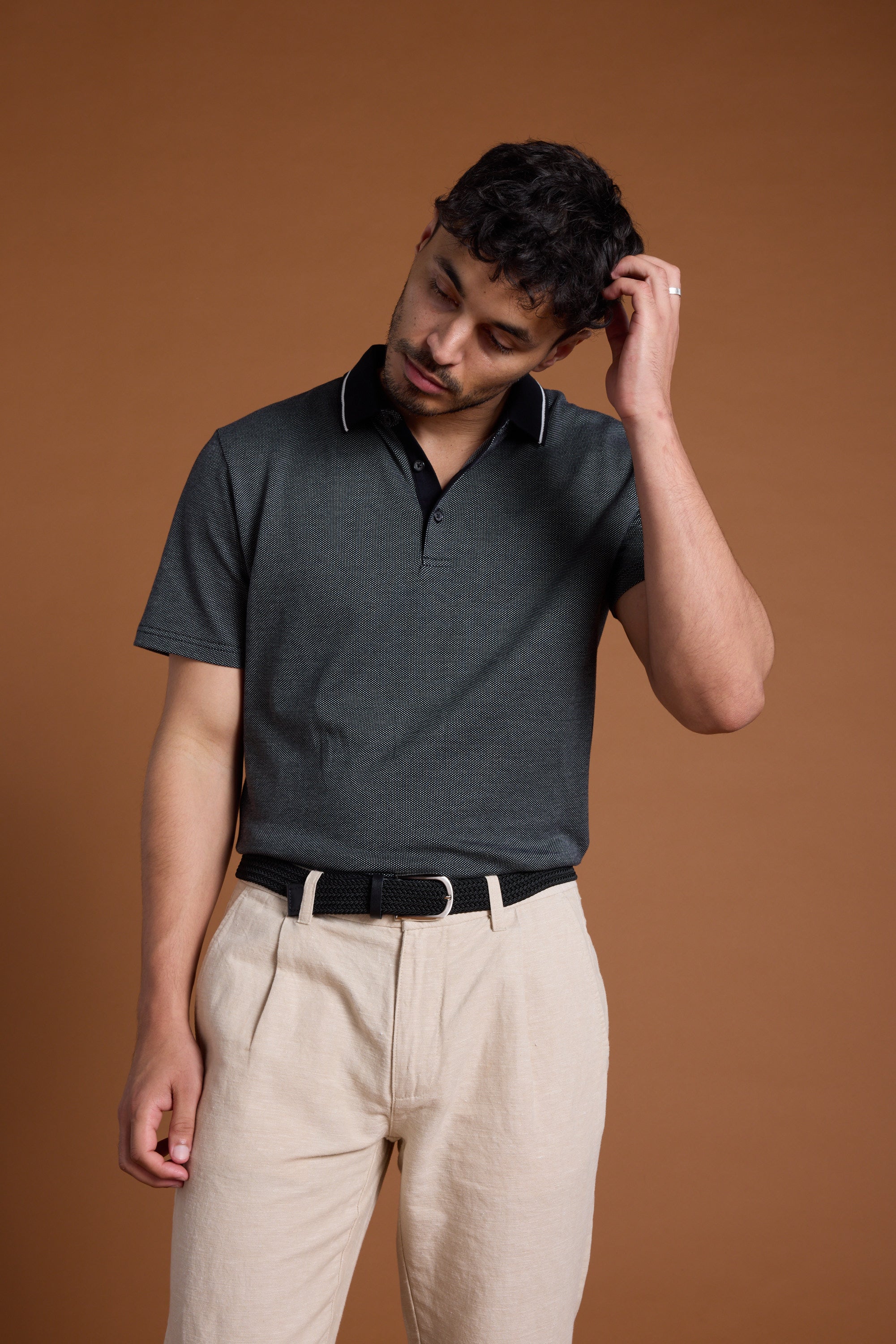 Barkers Olson Mercerised Texture Polo in black, classic fit, additional view