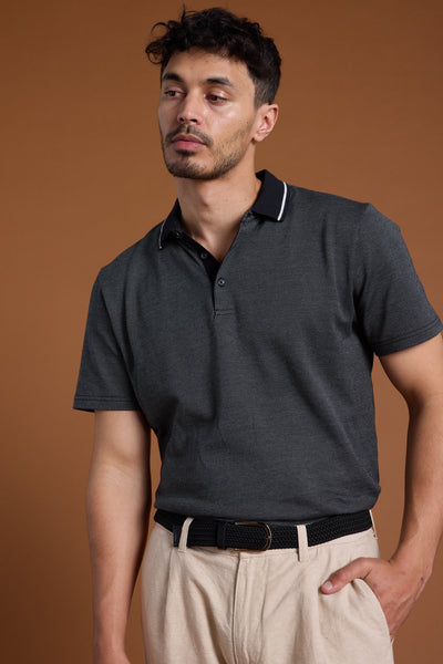 Barkers Olson Mercerised Texture Polo in black, classic fit